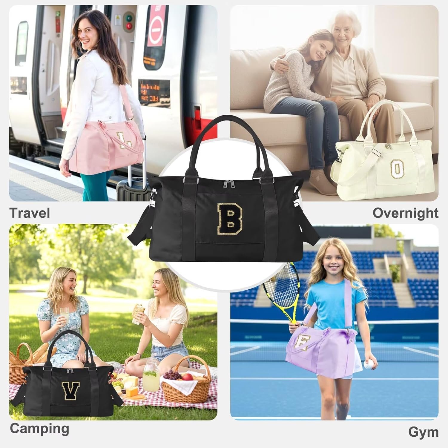 Private Label Dance Gym Duffel Bag for Teen Girls Personalized Initial Travel Weekender for Women Sports Cheer Overnight Carry On Custom Logo Monogram Christmas Gifts for Tween Preppy Black-A Manufacturer