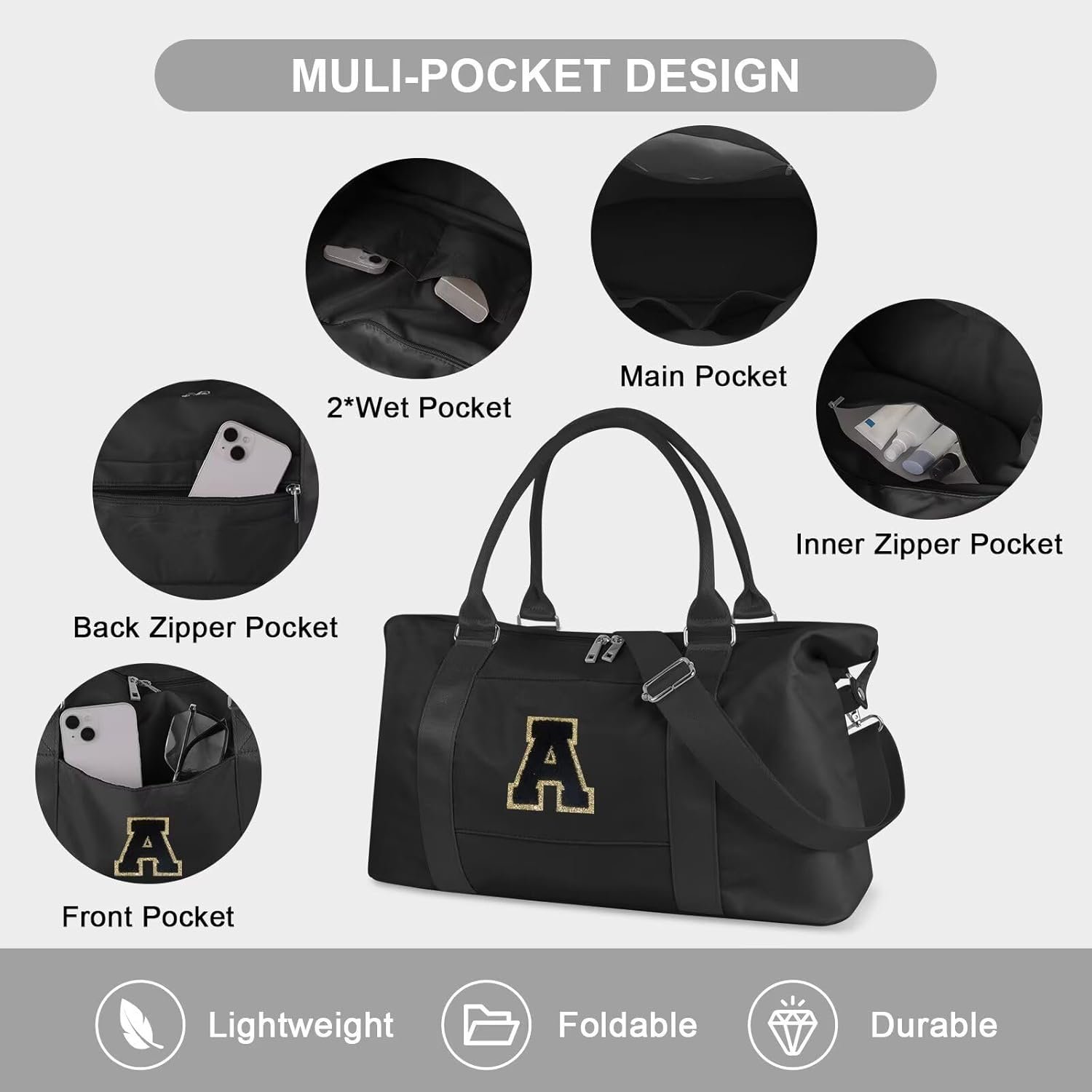 Private Label Dance Gym Duffel Bag for Teen Girls Personalized Initial Travel Weekender for Women Sports Cheer Overnight Carry On Custom Logo Monogram Christmas Gifts for Tween Preppy Black-A Manufacturer