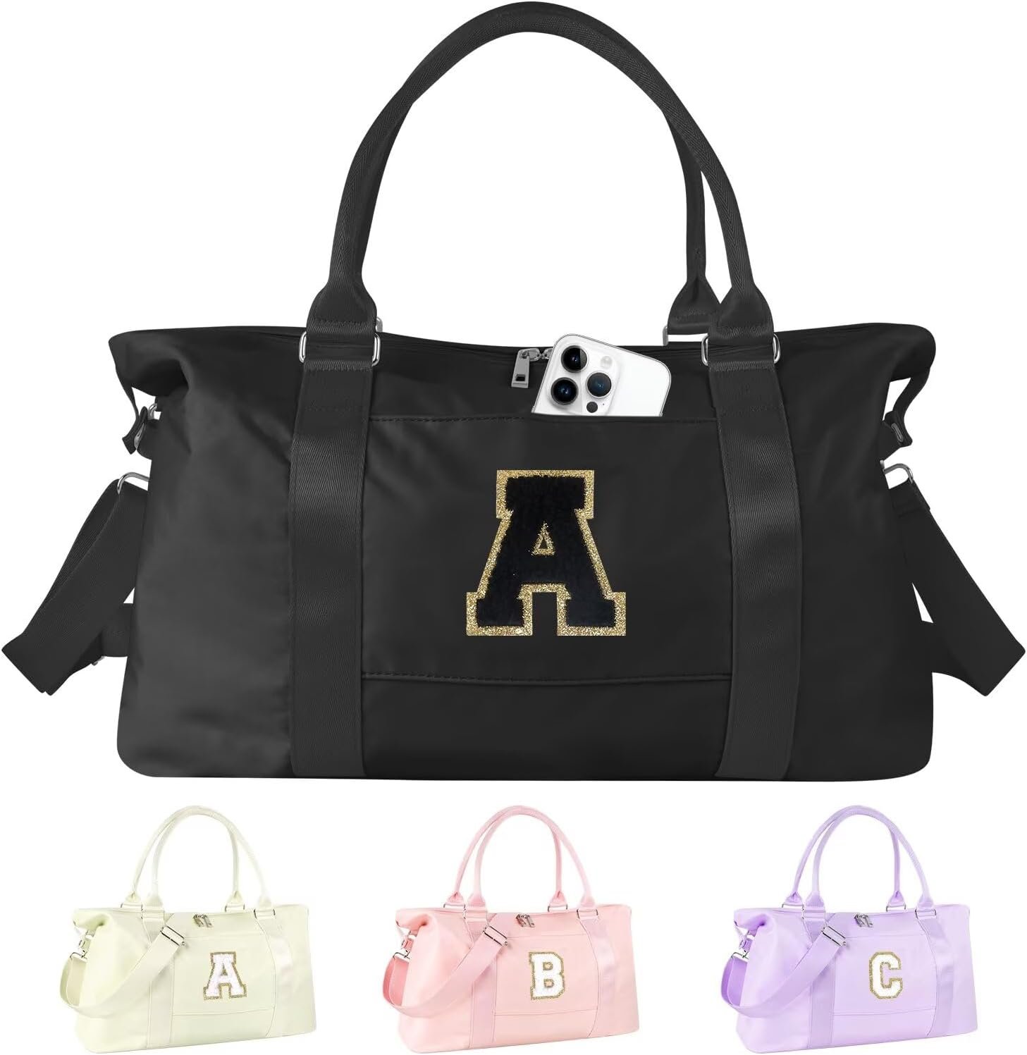 Private Label Dance Gym Duffel Bag for Teen Girls Personalized Initial Travel Weekender for Women Sports Cheer Overnight Carry On Custom Logo Monogram Christmas Gifts for Tween Preppy Black-A Manufacturer