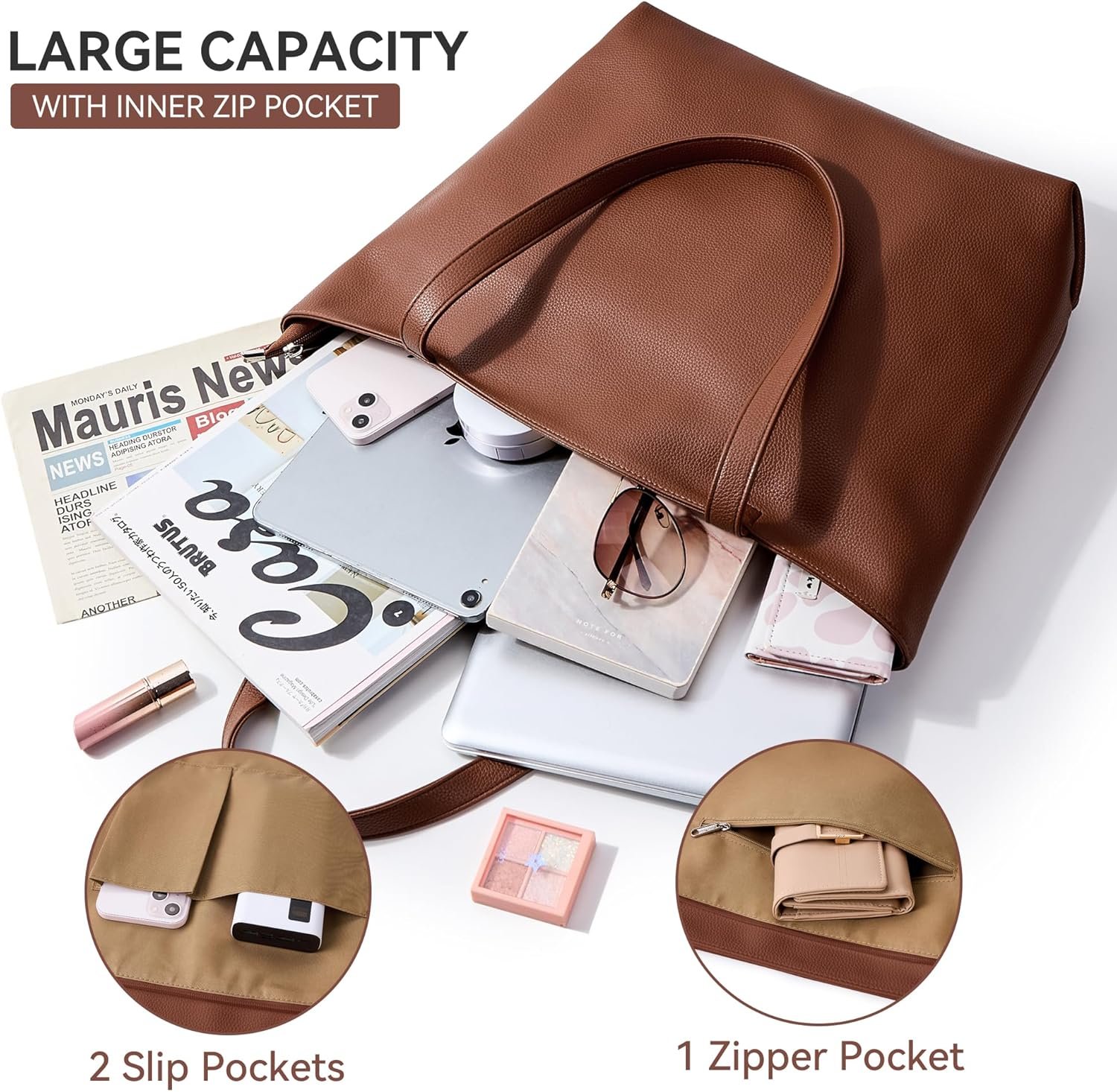 Custom Logo Soft Vegan Leather Large Tote Bag for Women Casual Hobo Zipper Shoulder Handbag Private Label Weekender Work Daily Travel Purse Manufacturer