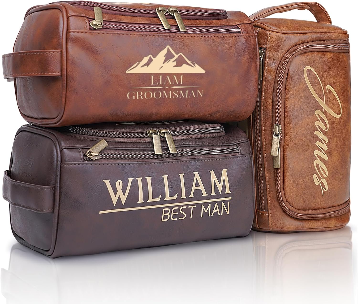 Custom Logo Personalized Engraved Leather Waterproof Travel Toiletry Bag for Men Private Label Gifts for Groomsmen Husband Dad Boyfriend Birthday Christmas from Manufacturer