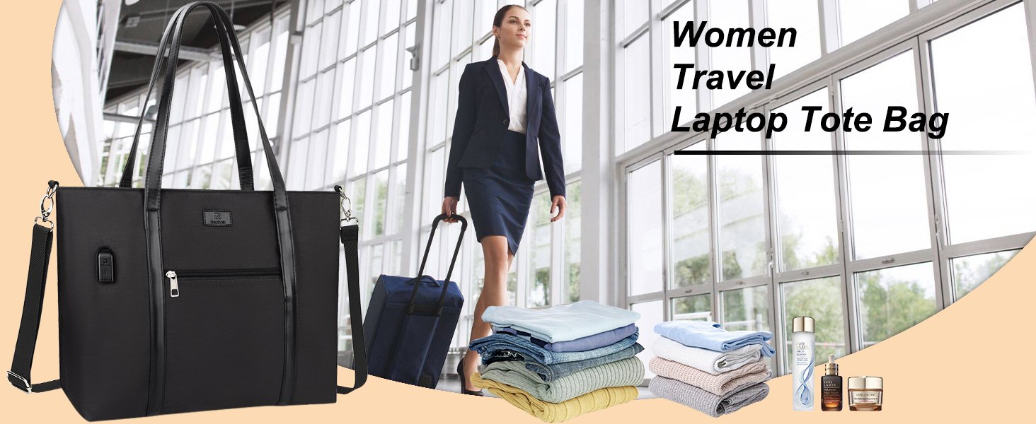 Custom Logo 17 Inch Laptop Tote Bag for Women Manufacturer Teacher Business Work Bag with USB Port 15 Pockets Compartments Shoulder Straps Private Label