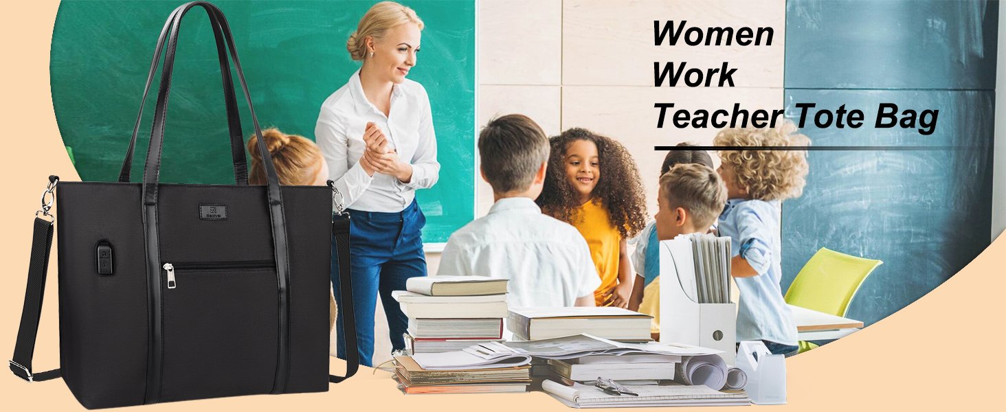 Custom Logo 17 Inch Laptop Tote Bag for Women Manufacturer Teacher Business Work Bag with USB Port 15 Pockets Compartments Shoulder Straps Private Label