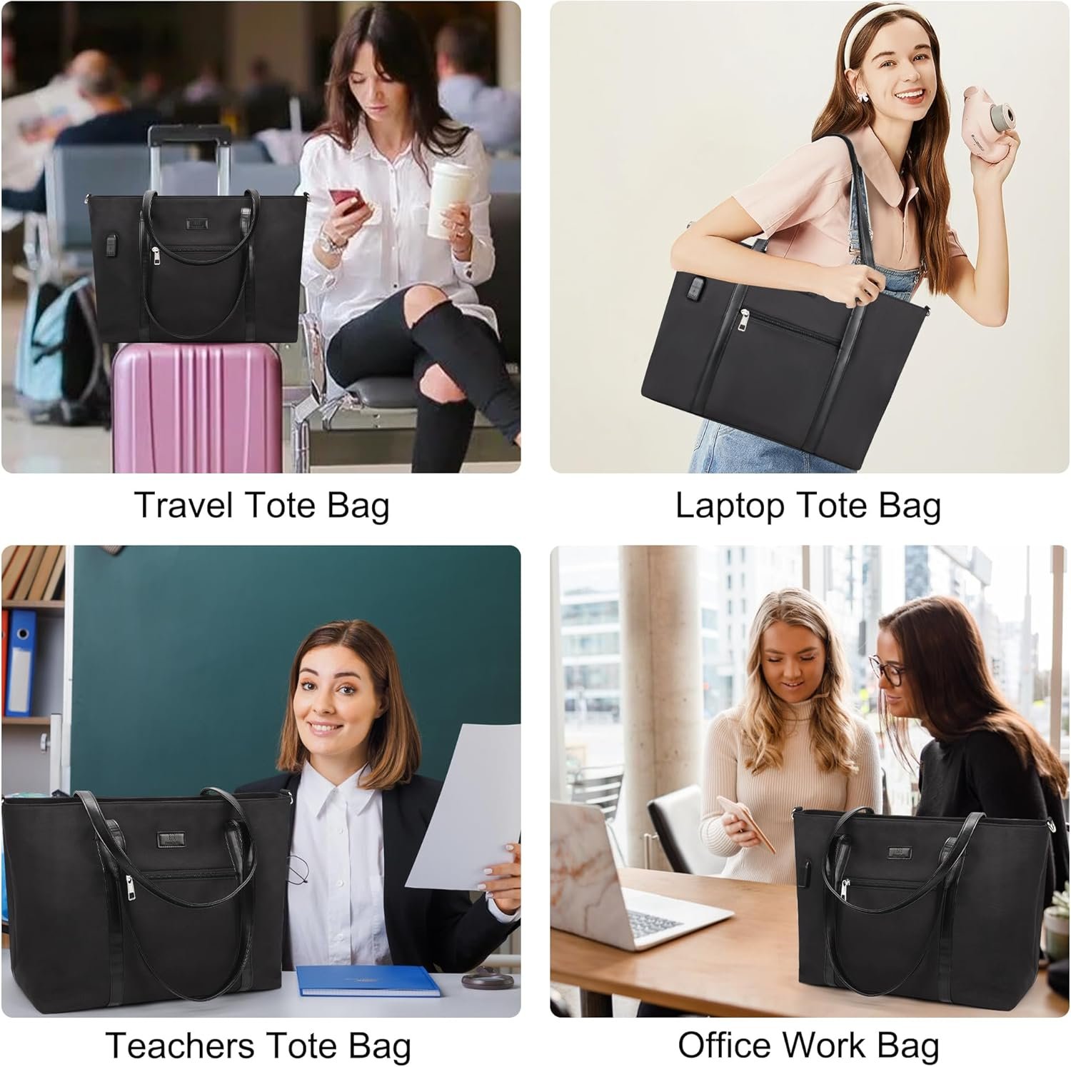 Custom Logo 17 Inch Laptop Tote Bag for Women Manufacturer Teacher Business Work Bag with USB Port 15 Pockets Compartments Shoulder Straps Private Label