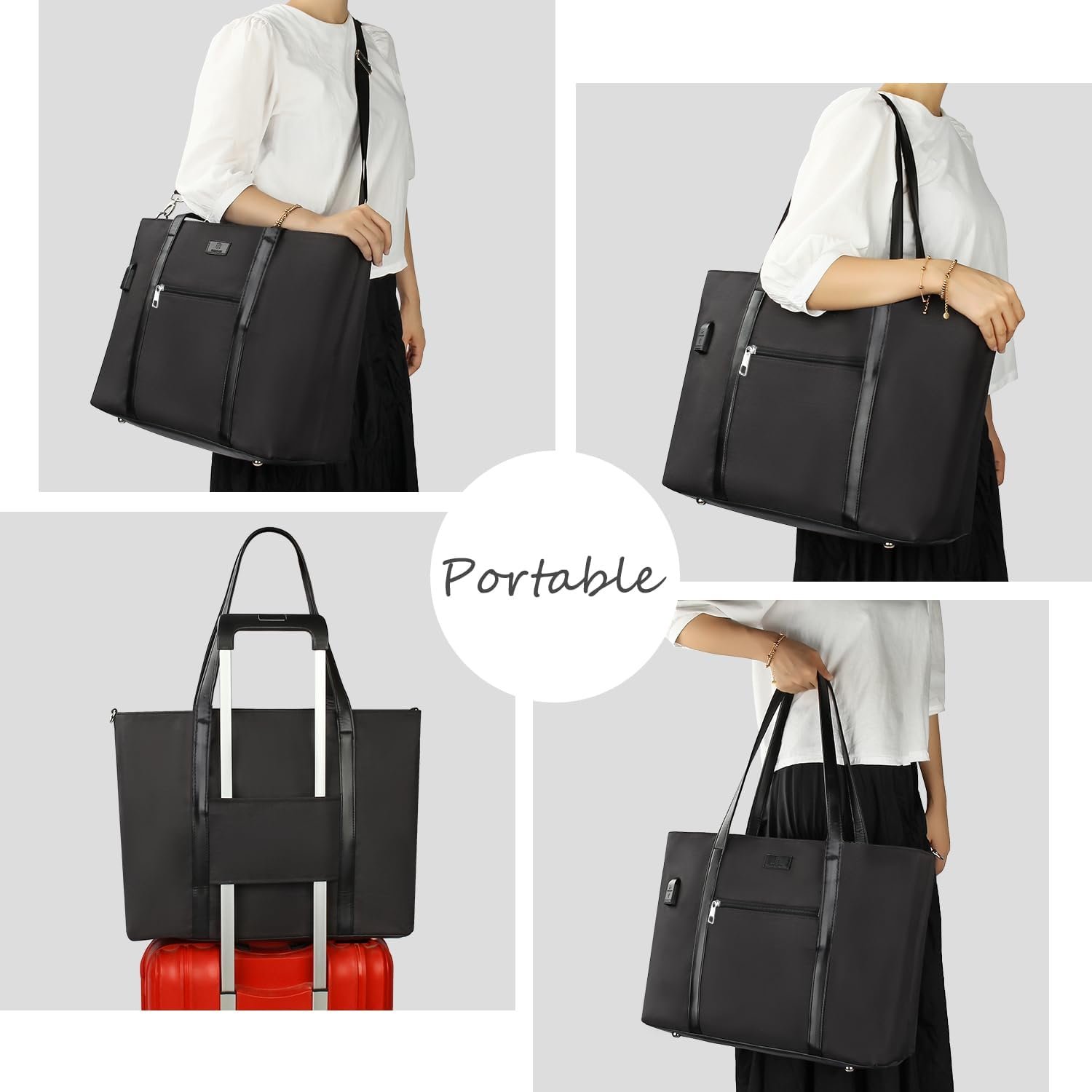 Custom Logo 17 Inch Laptop Tote Bag for Women Manufacturer Teacher Business Work Bag with USB Port 15 Pockets Compartments Shoulder Straps Private Label