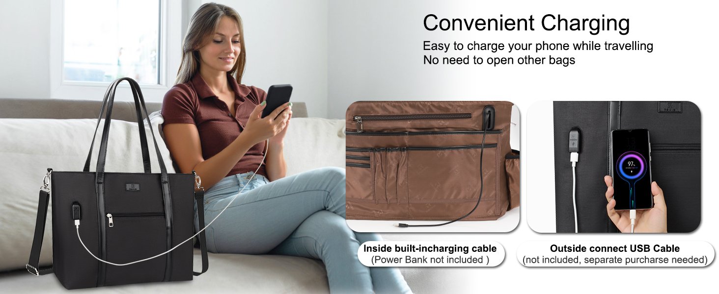 Custom Logo 17 Inch Laptop Tote Bag for Women Manufacturer Teacher Business Work Bag with USB Port 15 Pockets Compartments Shoulder Straps Private Label