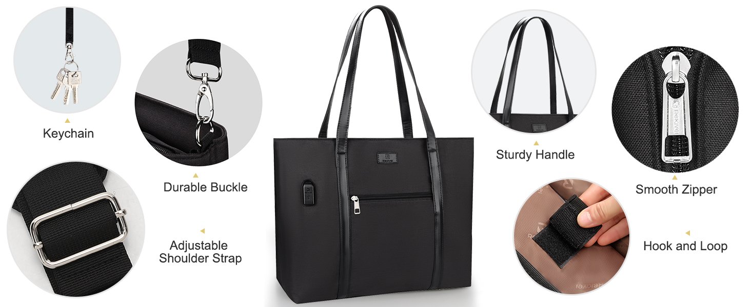 Custom Logo 17 Inch Laptop Tote Bag for Women Manufacturer Teacher Business Work Bag with USB Port 15 Pockets Compartments Shoulder Straps Private Label