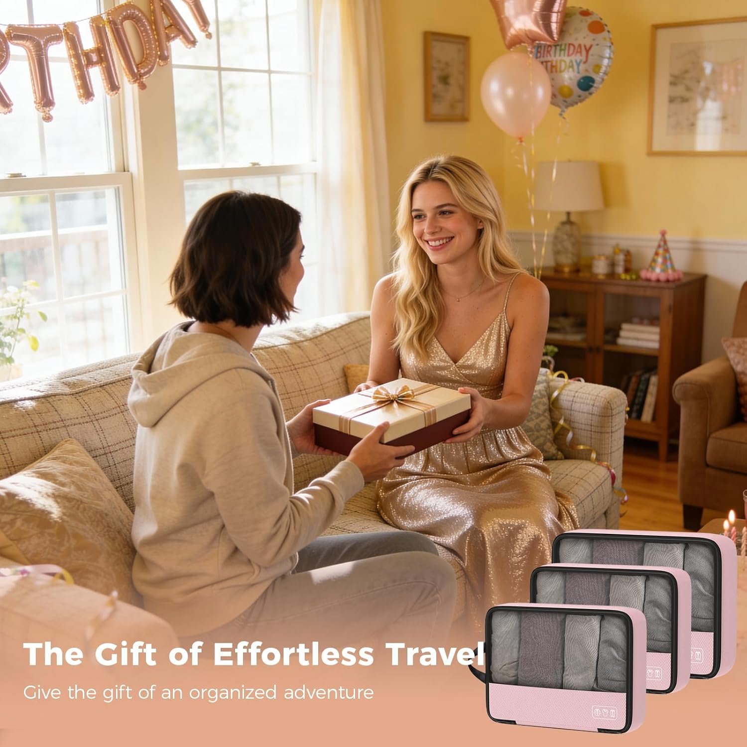 Private Label 8 Set Compression Packing Cubes for Pink Suitcase Travel Organizers with Laundry Bag and Custom Logo Hanging Toiletry Bag Airplane Road Cruise Luggage Essentials for Women from Manufacturer