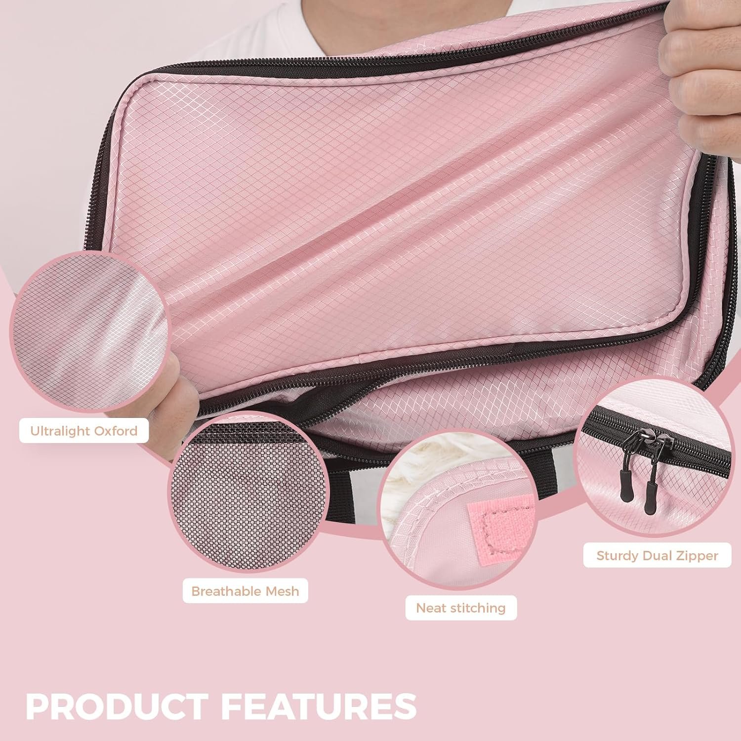 Private Label 8 Set Compression Packing Cubes for Pink Suitcase Travel Organizers with Laundry Bag and Custom Logo Hanging Toiletry Bag Airplane Road Cruise Luggage Essentials for Women from Manufacturer