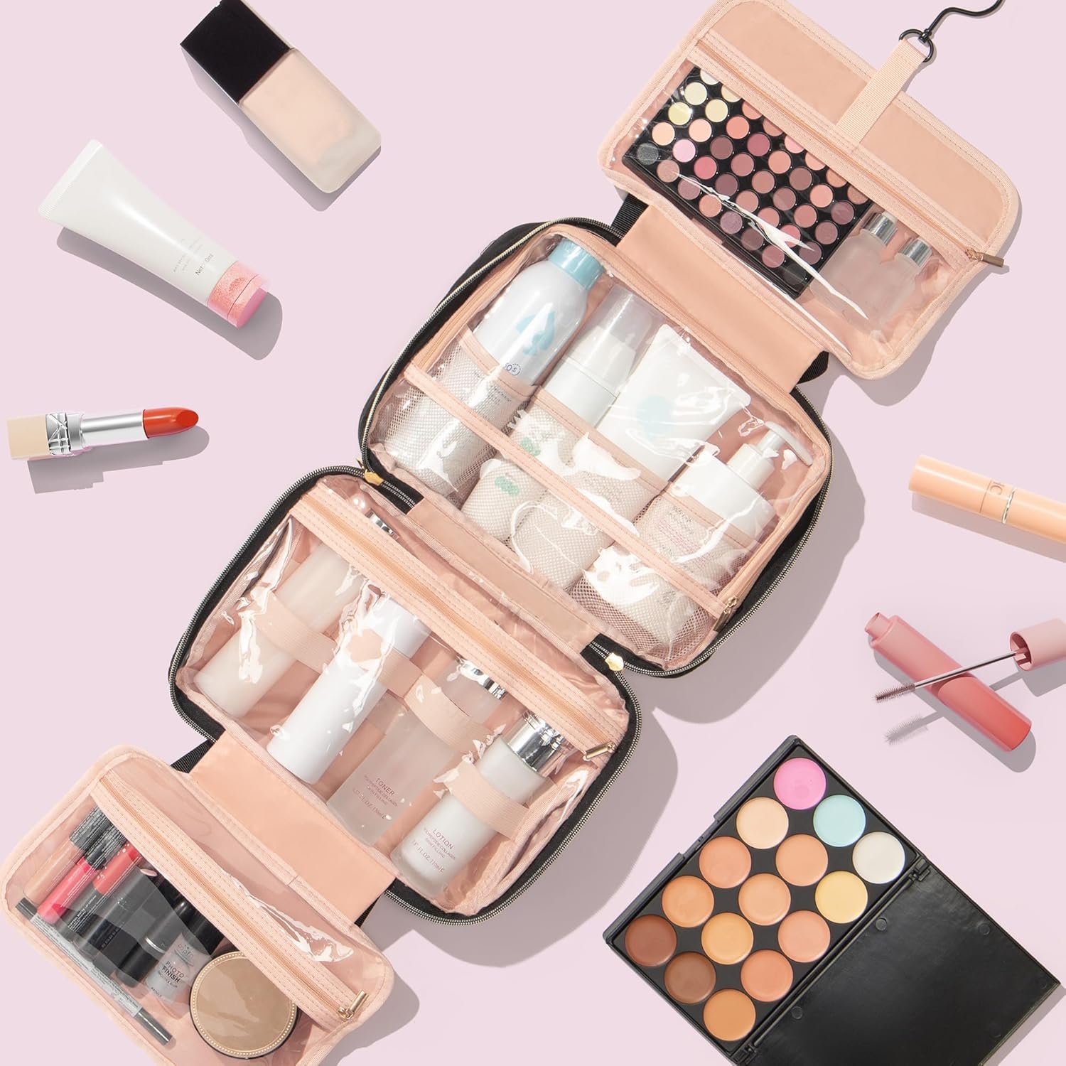 Custom Logo Initial Hanging Toiletry Makeup Bag Private Label Personalized Embroidery Letter Cosmetic Organizer Manufacturer Gifts for Women Nurse Teacher Appreciation Birthday Mom Sister Wife Friends Auntie Her