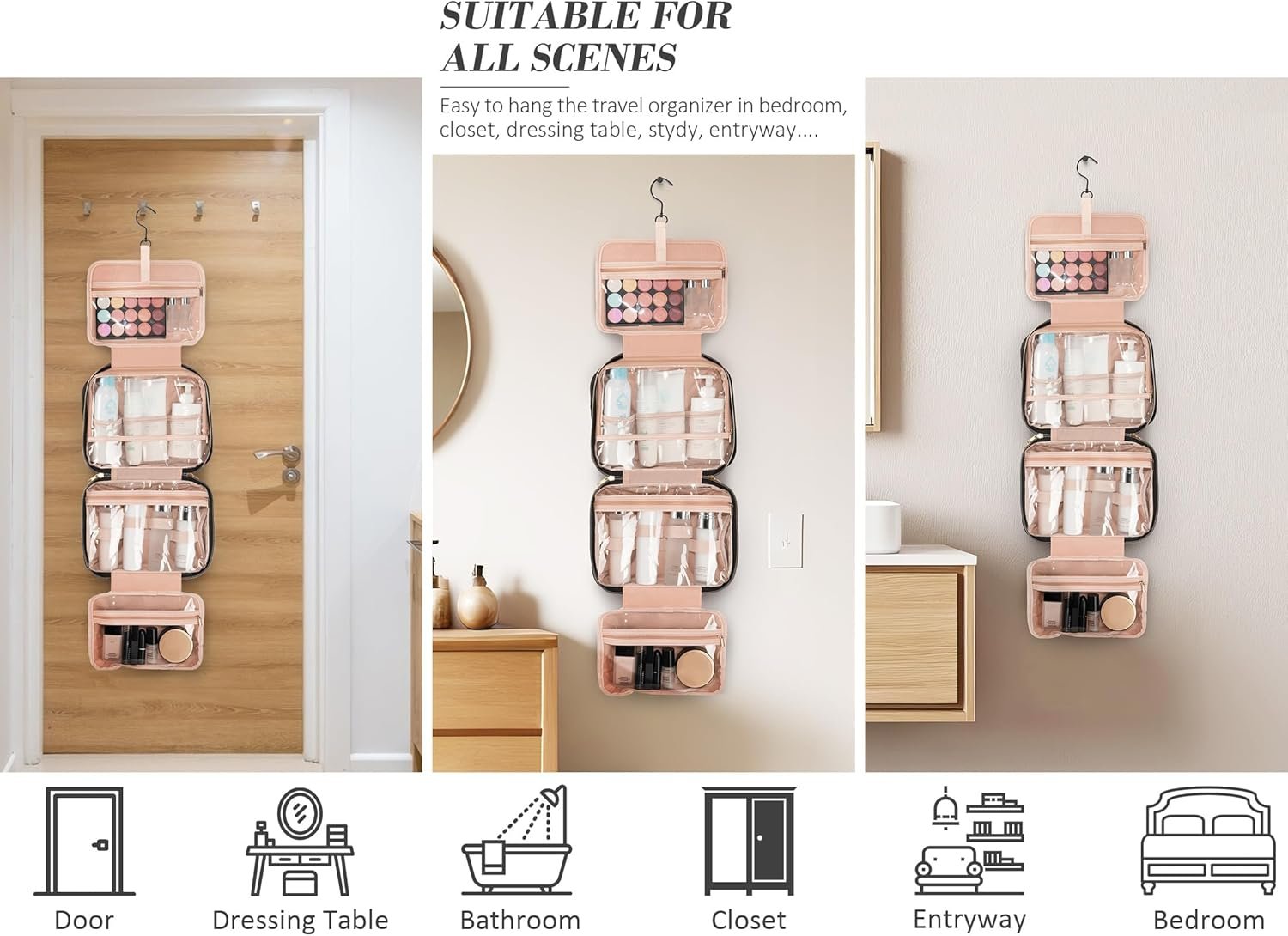 Custom Logo Initial Hanging Toiletry Makeup Bag Private Label Personalized Embroidery Letter Cosmetic Organizer Manufacturer Gifts for Women Nurse Teacher Appreciation Birthday Mom Sister Wife Friends Auntie Her