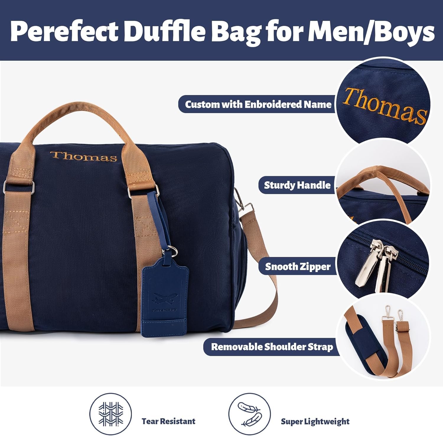 Custom Logo Travel Duffle Bag Set for Men and Boys Personalized Weekender Overnight Canvas Bag with Embroidered Name Private Label Toiletry and Shoe Compartment for Travel Trips Workouts Manufacturer (Blue)