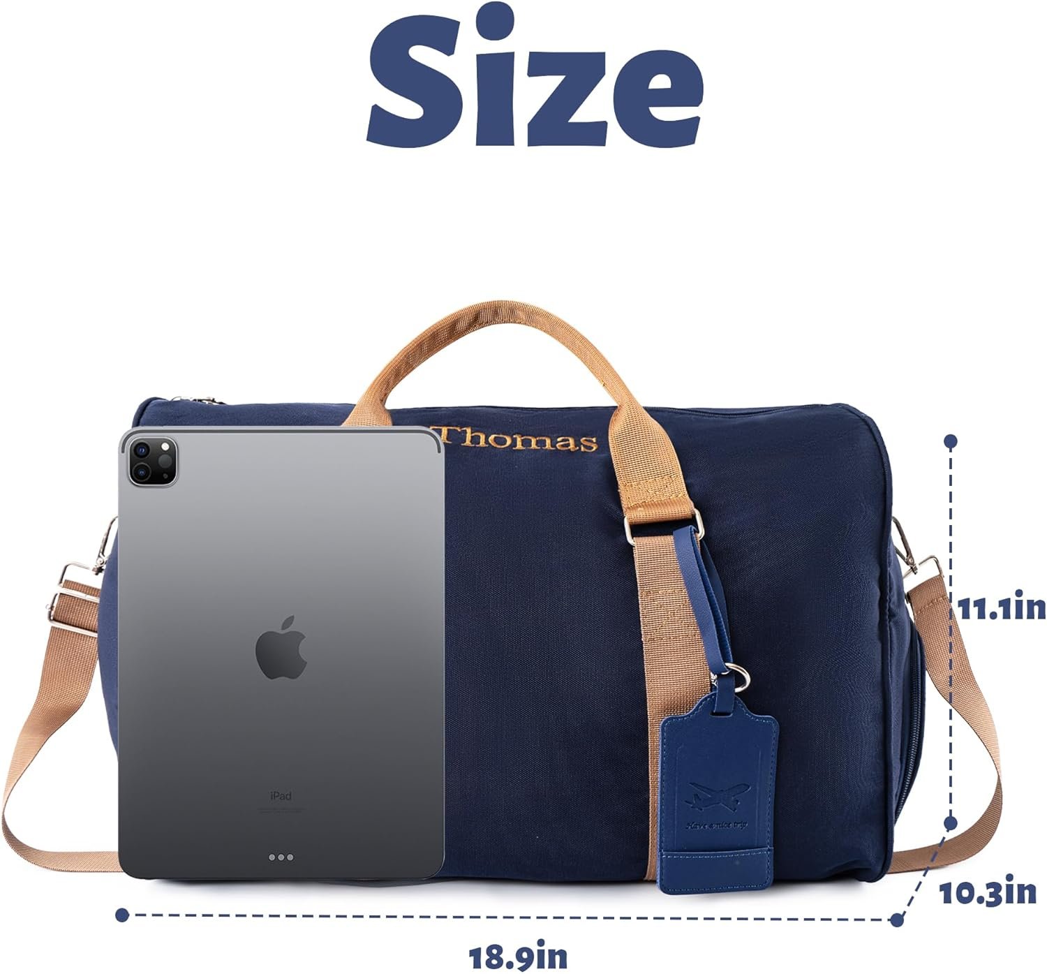 Custom Logo Travel Duffle Bag Set for Men and Boys Personalized Weekender Overnight Canvas Bag with Embroidered Name Private Label Toiletry and Shoe Compartment for Travel Trips Workouts Manufacturer (Blue)