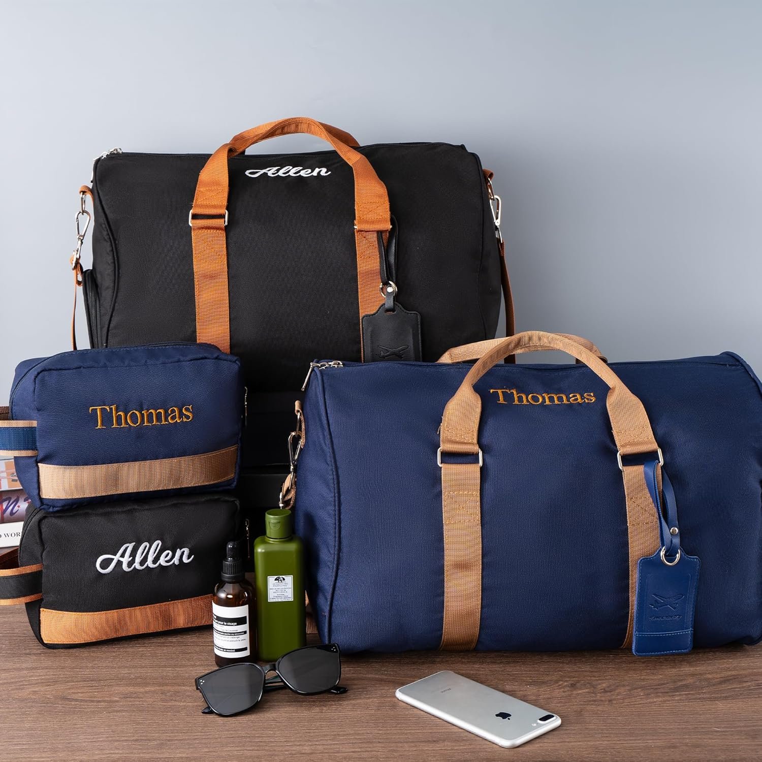 Custom Logo Travel Duffle Bag Set for Men and Boys Personalized Weekender Overnight Canvas Bag with Embroidered Name Private Label Toiletry and Shoe Compartment for Travel Trips Workouts Manufacturer (Blue)