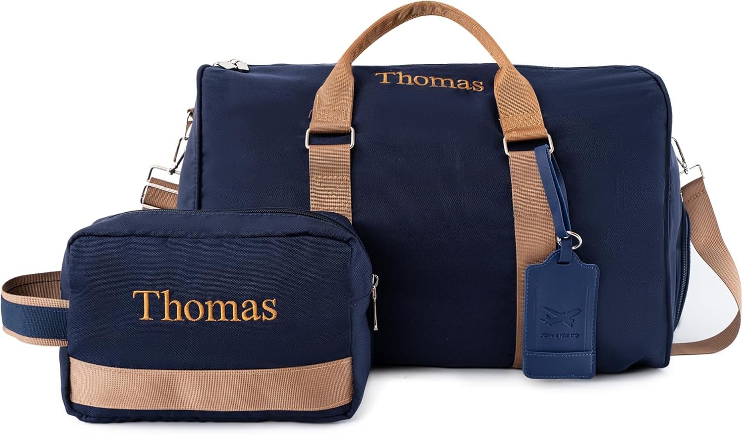 Custom Logo Travel Duffle Bag Set for Men and Boys Personalized Weekender Overnight Canvas Bag with Embroidered Name Private Label Toiletry and Shoe Compartment for Travel Trips Workouts Manufacturer (Blue)
