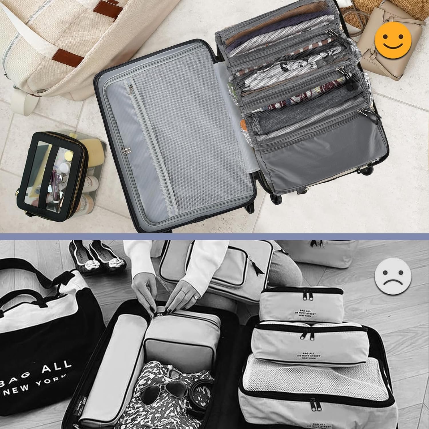 Private Label Portable Travel Hanging Luggage Suitcase Closet Organizer Custom Logo Multiple Compartments Collapsible Compression Packing Cubes Shelf Manufacturer LightGray M