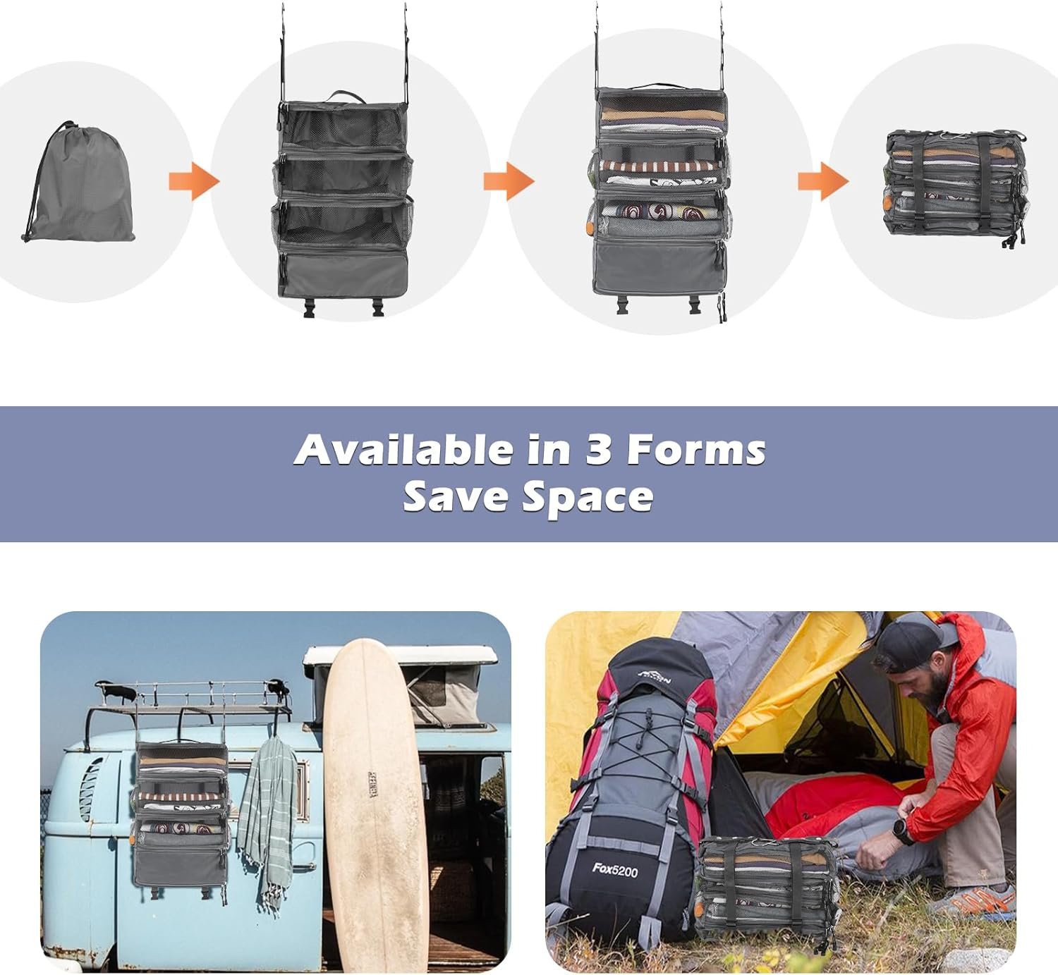 Private Label Portable Travel Hanging Luggage Suitcase Closet Organizer Custom Logo Multiple Compartments Collapsible Compression Packing Cubes Shelf Manufacturer LightGray M