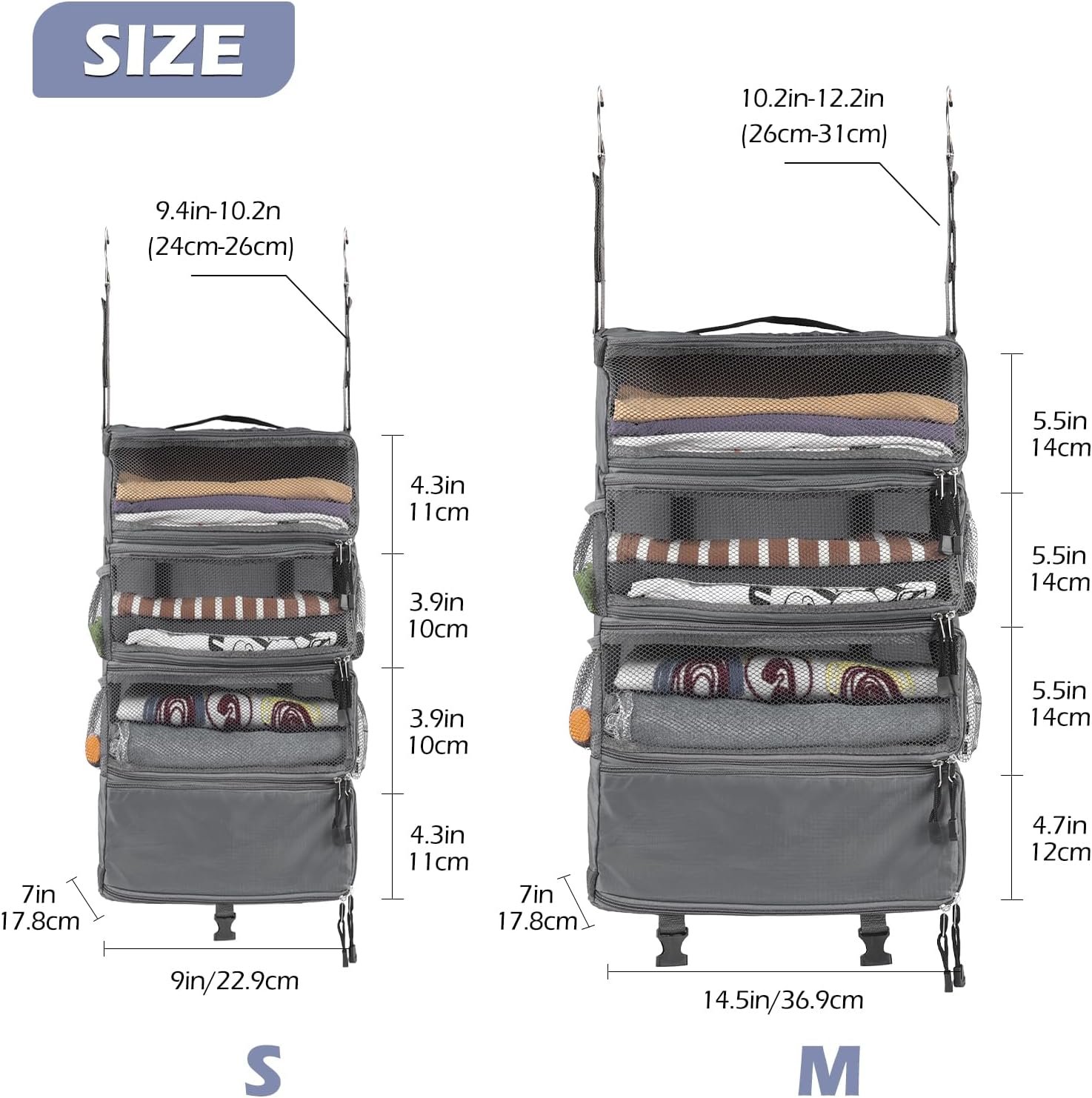 Private Label Portable Travel Hanging Luggage Suitcase Closet Organizer Custom Logo Multiple Compartments Collapsible Compression Packing Cubes Shelf Manufacturer LightGray M