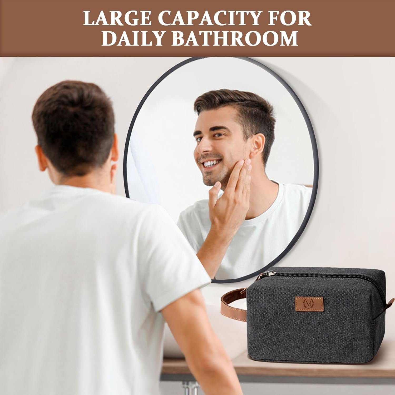 Private Label Personalized Waterproof Toiletry Bag for Men Engraved Initials & Wheat Ear Factory Shower Caddy Mens Travel Bag Custom Logo (Dark Grey J)