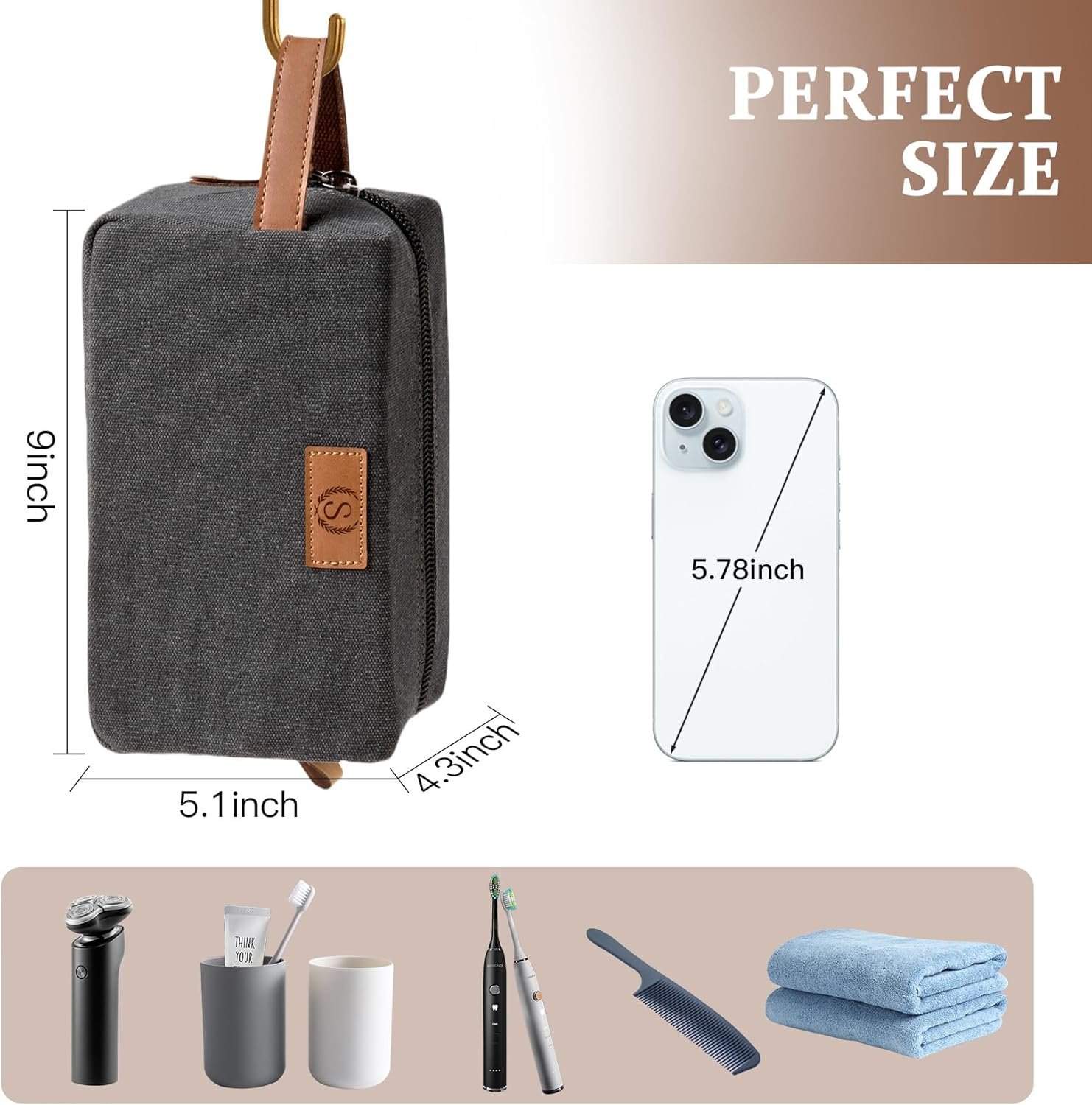 Private Label Personalized Waterproof Toiletry Bag for Men Engraved Initials & Wheat Ear Factory Shower Caddy Mens Travel Bag Custom Logo (Dark Grey J)