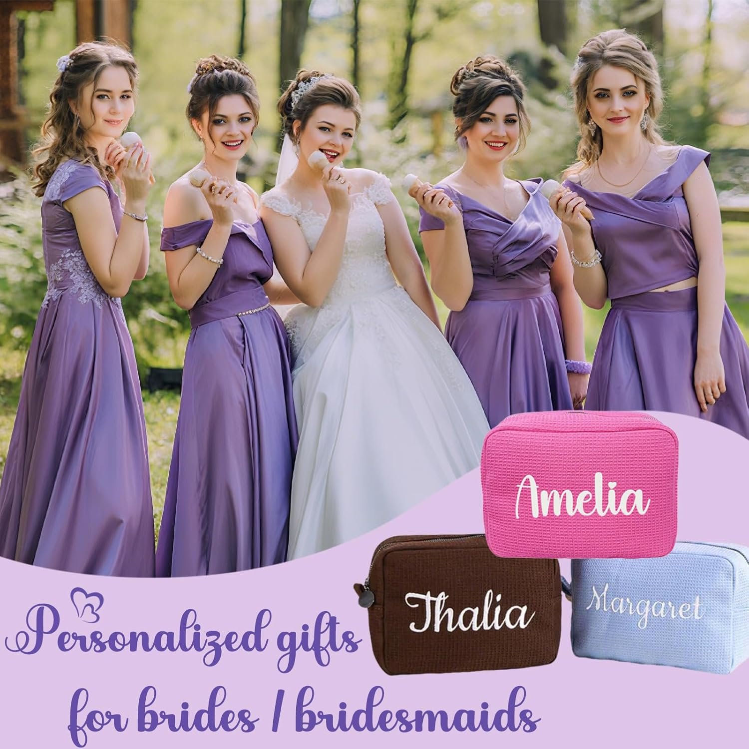 Custom Logo Personalized Embroidered Waffle Cosmetic Bags, Private Label Thickened Beauty Makeup Travel Pouches for Women Girls, Aesthetic Toiletry Cases by Manufacturer for Bridal Bridesmaid Birthday Wedding Gifts