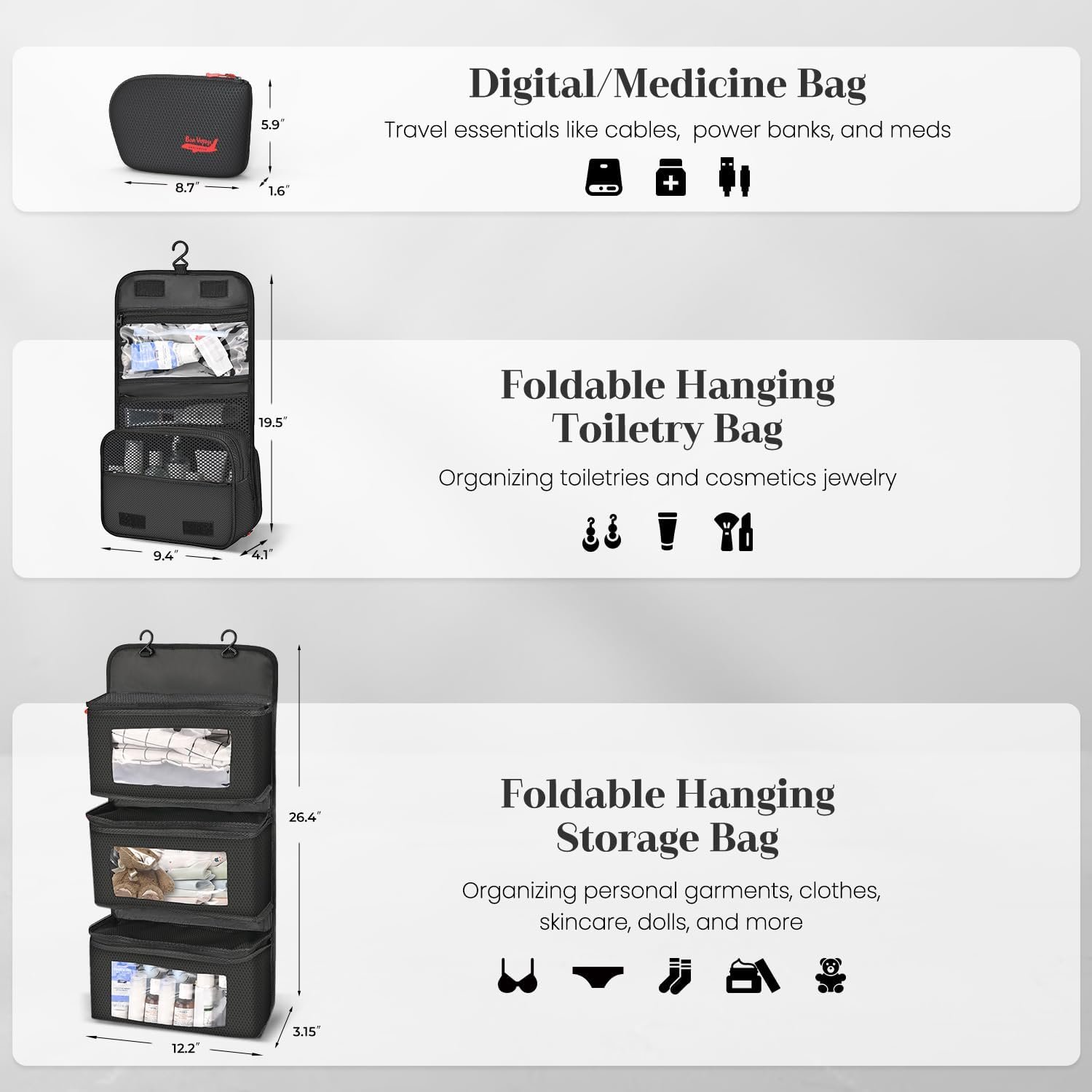 Manufacturer 11 Set Compression Packing Cubes for Travel Private Label Waterproof Organizer Set with Hanging Underwear & Toiletry Bag Shoe/Boot Bag Hair Tools Organizer Laundry Bag & Digital Pouch Custom Logo Black