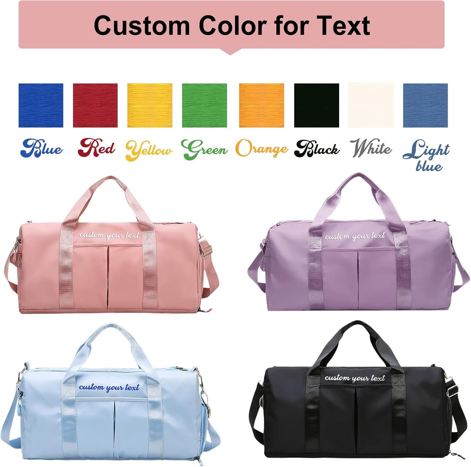 Private Label Personalized Duffel Bag Embroidered Name Sport Gym Travel with Custom Logo Wet Dry Pockets Shoe Compartment Weekend Overnight for Women Purple Manufacturer