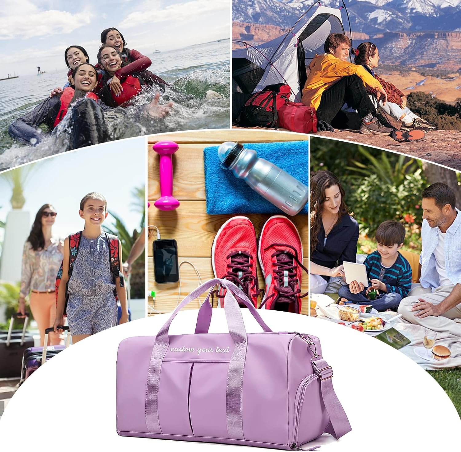 Private Label Personalized Duffel Bag Embroidered Name Sport Gym Travel with Custom Logo Wet Dry Pockets Shoe Compartment Weekend Overnight for Women Purple Manufacturer