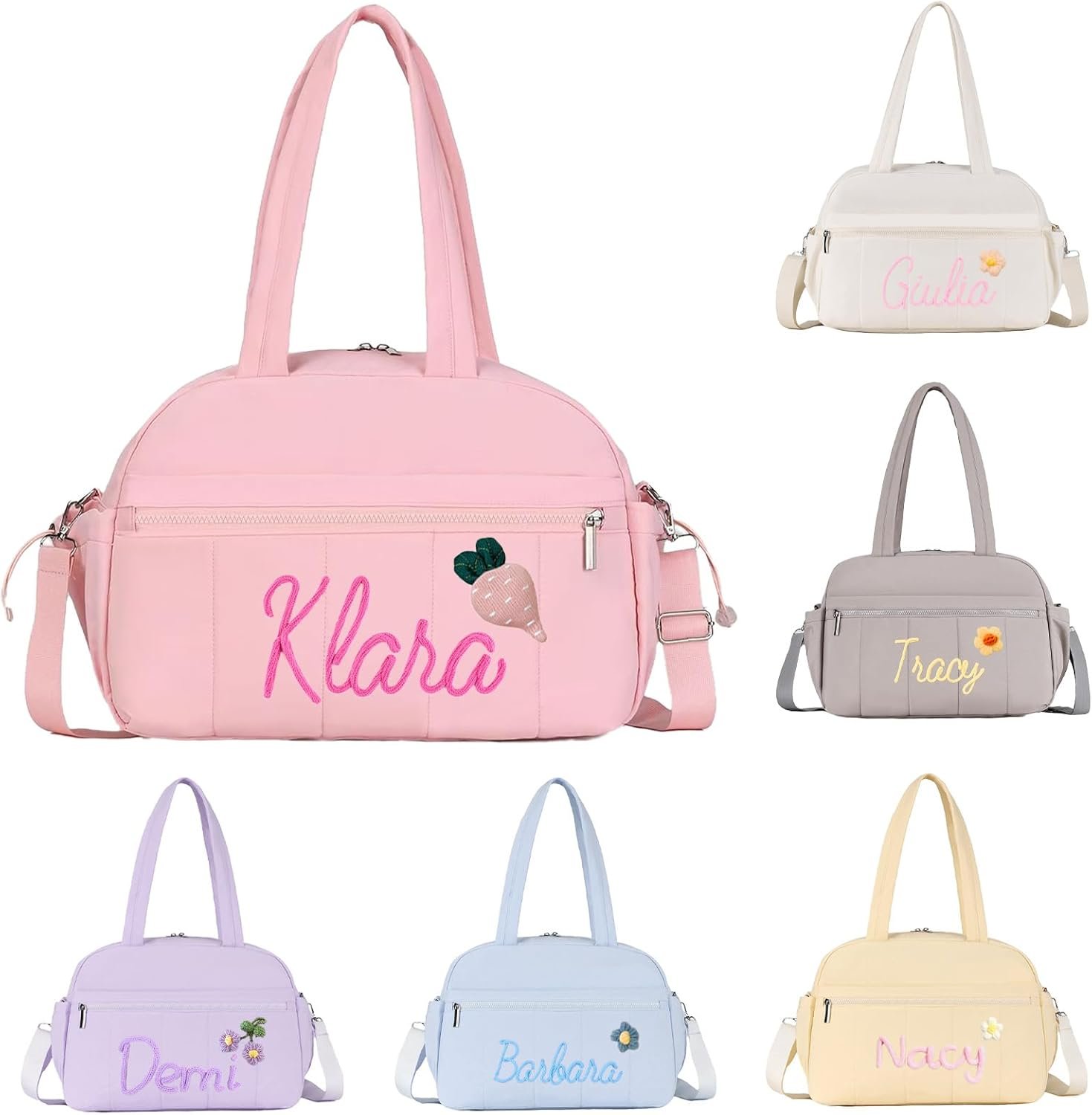Custom Logo Personalized Embroidered Travel Duffel Bag for Girls Private Label Dance Gym Weekender Sports Tote with Wet Dry Pockets Large Monogram for Women Kids Teens Factory