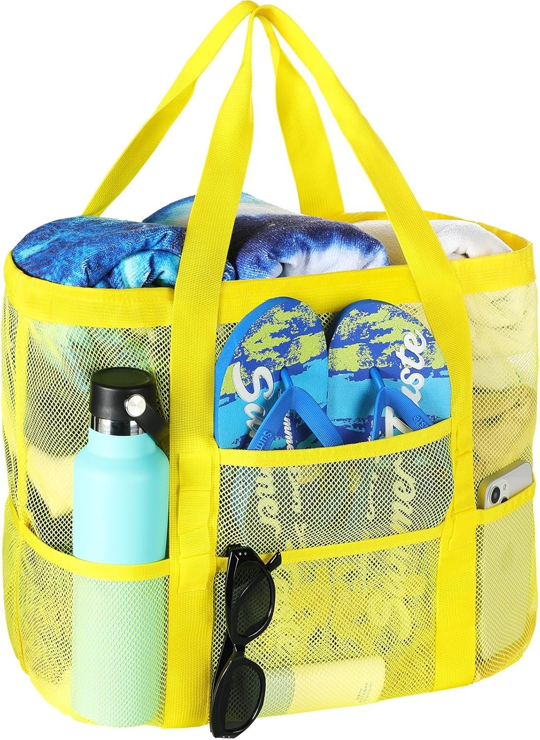 Private Label Custom Logo Large Mesh Beach Tote Manufacturer with Multi-Functional Pockets for Family Vacations