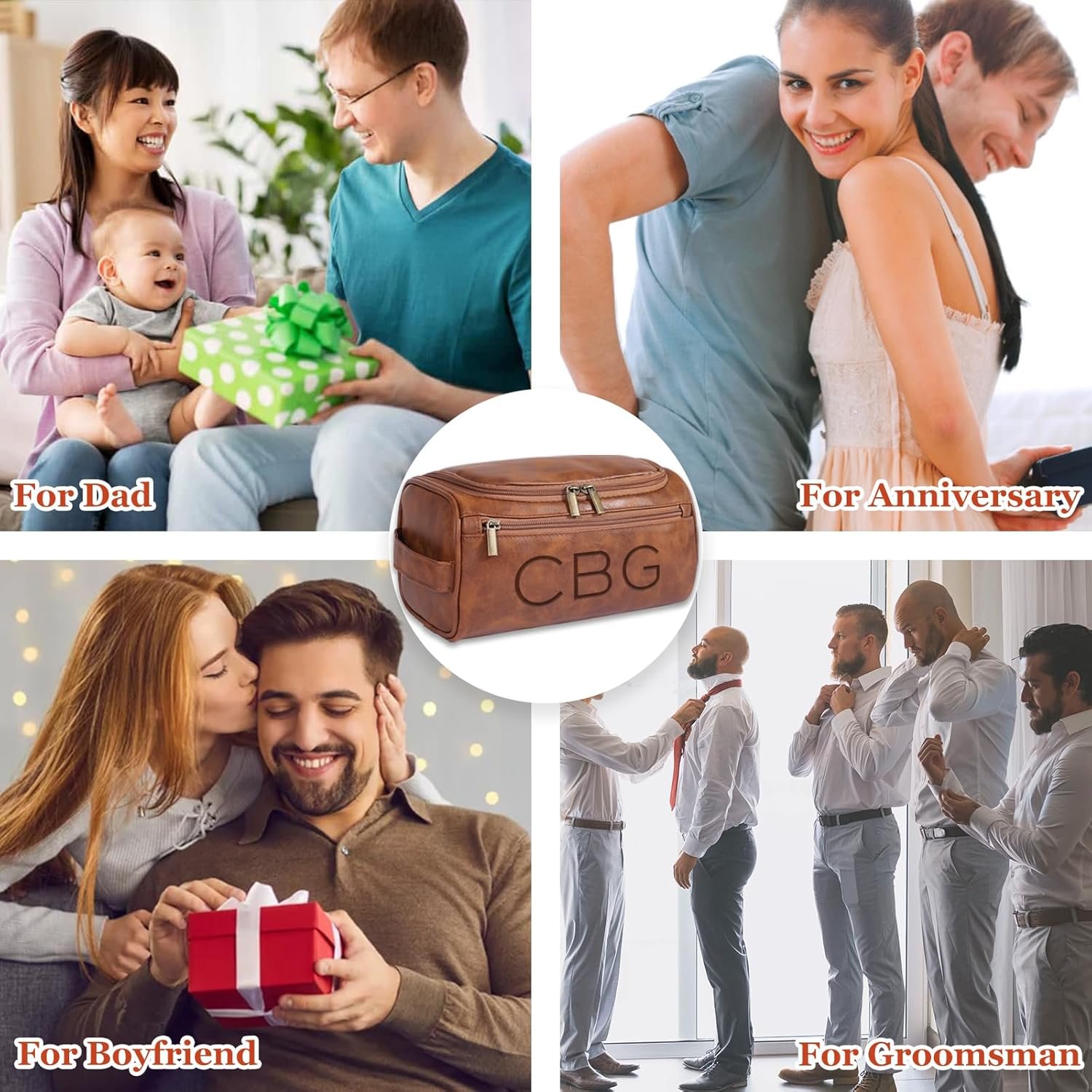 Private Label Personalized Leather Toiletry Bag for Men Custom Logo Engraved Travel Dopp Kit Customized Initials Gift for Groomsmen Wedding Birthday by Manufacturer