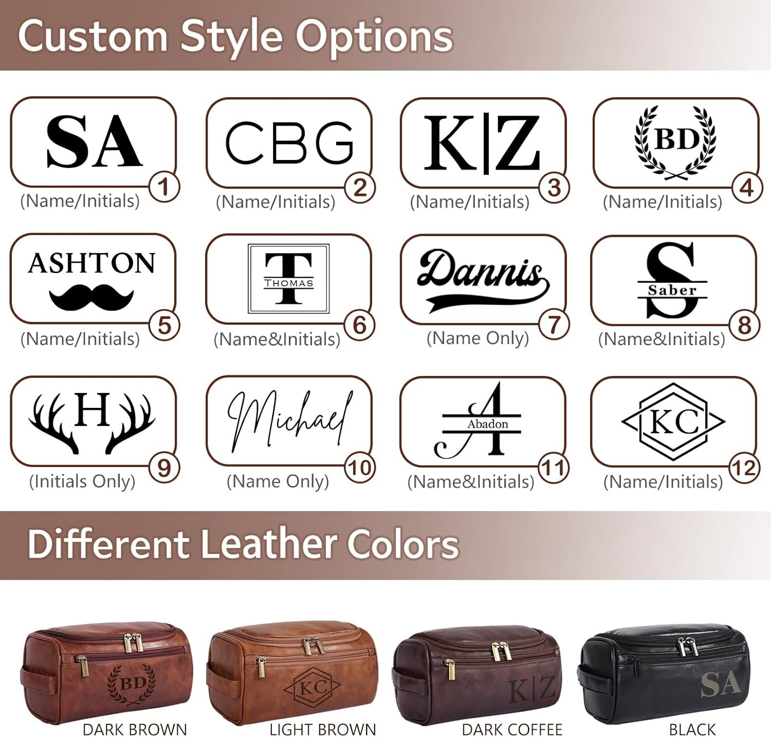 Private Label Personalized Leather Toiletry Bag for Men Custom Logo Engraved Travel Dopp Kit Customized Initials Gift for Groomsmen Wedding Birthday by Manufacturer