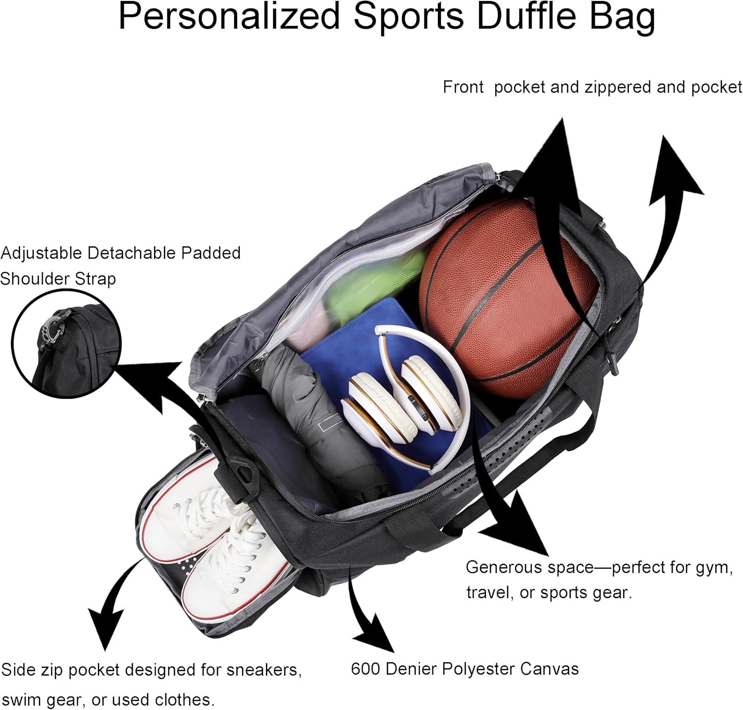 Private Label Duffel Bag with Name – Custom Logo Personalized Waterproof Gym & Football Gear Bag with Shoe Compartment & Wet/Dry Pocket – Manufacturer for Youth & Adults (White) Private Label Duffel Bag with Name – Custom Logo Personalized Waterproof Gym & Football Gear Bag with Shoe Compartment & Wet/Dry Pocket – Manufacturer for Youth & Adults (White)