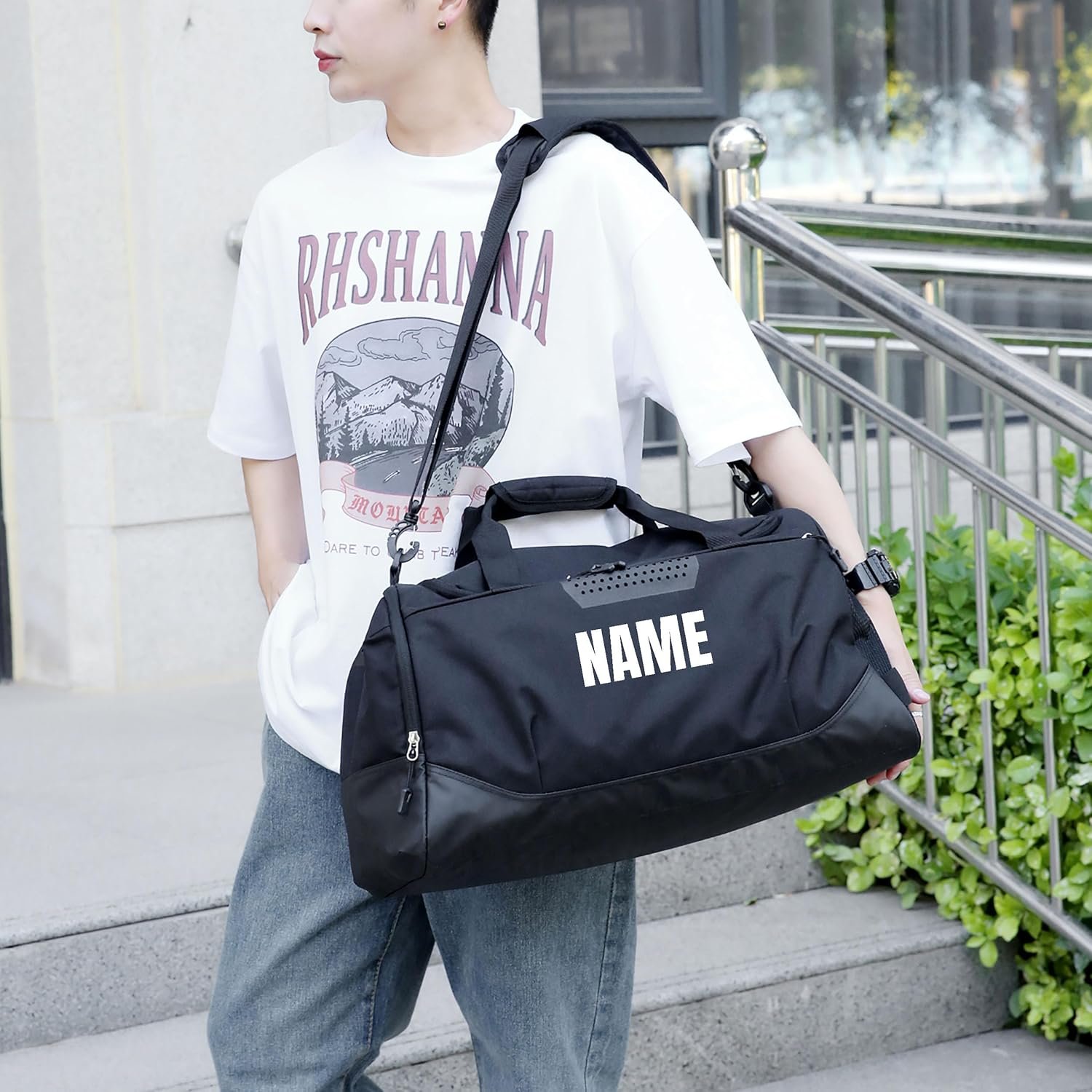 Private Label Duffel Bag with Name – Custom Logo Personalized Waterproof Gym & Football Gear Bag with Shoe Compartment & Wet/Dry Pocket – Manufacturer for Youth & Adults (White) Private Label Duffel Bag with Name – Custom Logo Personalized Waterproof Gym & Football Gear Bag with Shoe Compartment & Wet/Dry Pocket – Manufacturer for Youth & Adults (White)