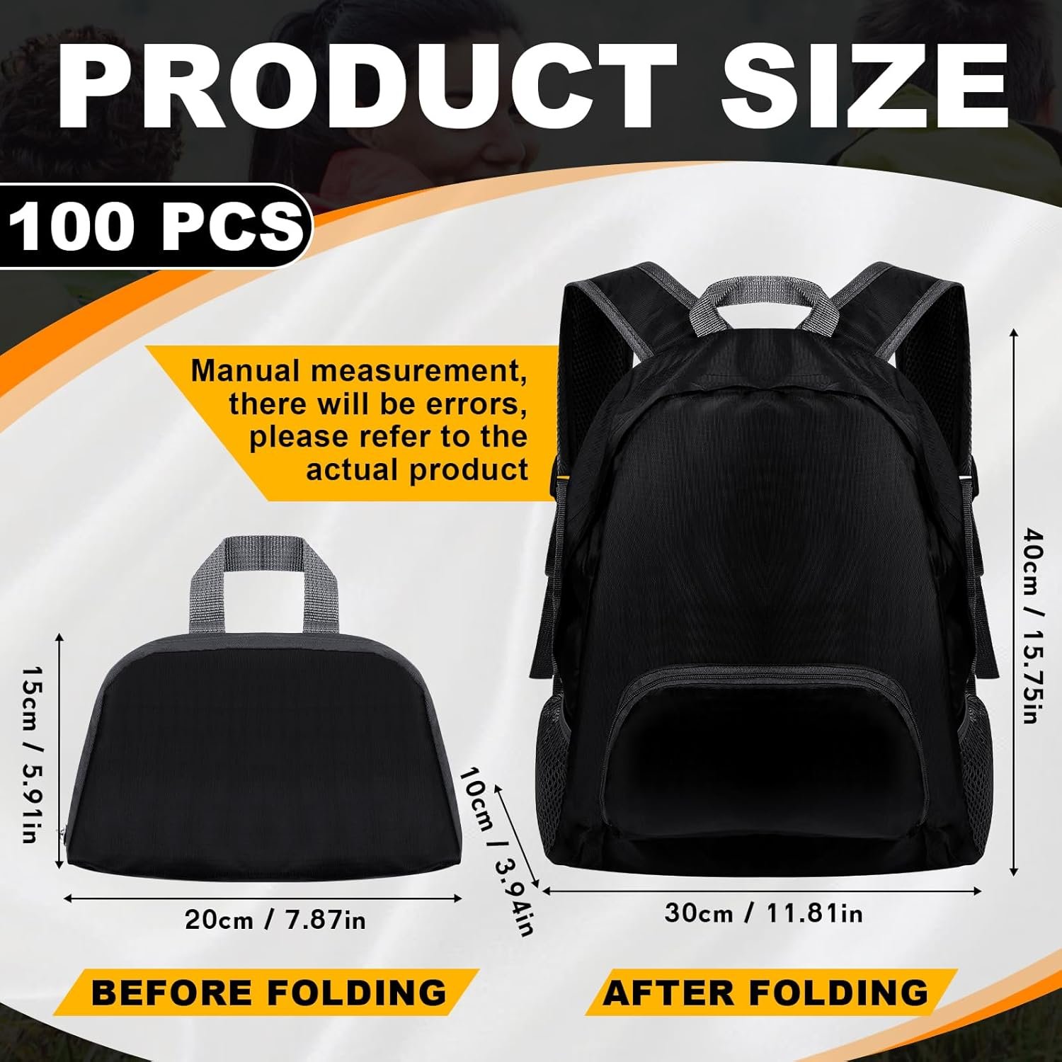 Private Label 100 Pcs 20L Foldable Lightweight Backpacks Bulk Custom Logo Wholesale for Homeless Donations Corporate Events Travel Camping Manufacturer Black