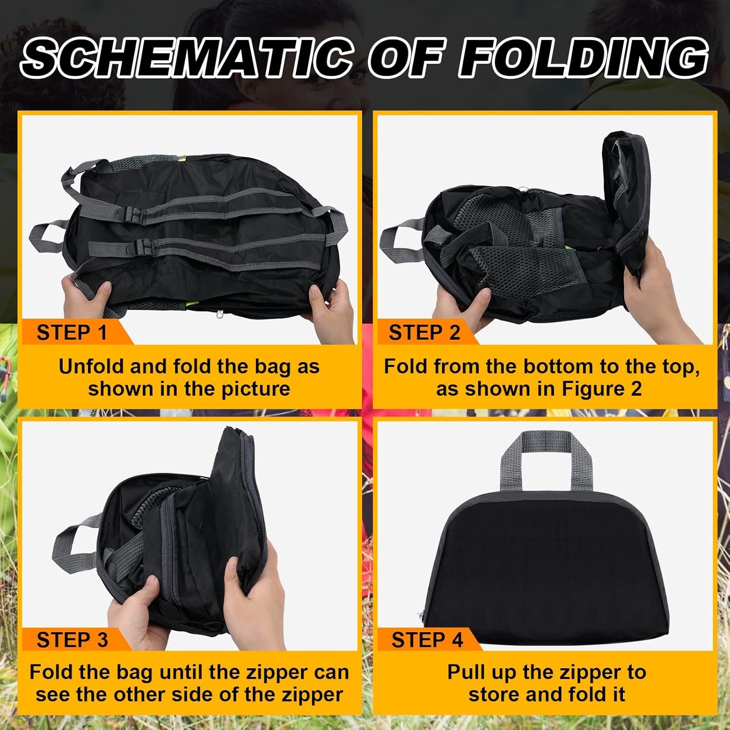 Private Label 100 Pcs 20L Foldable Lightweight Backpacks Bulk Custom Logo Wholesale for Homeless Donations Corporate Events Travel Camping Manufacturer Black