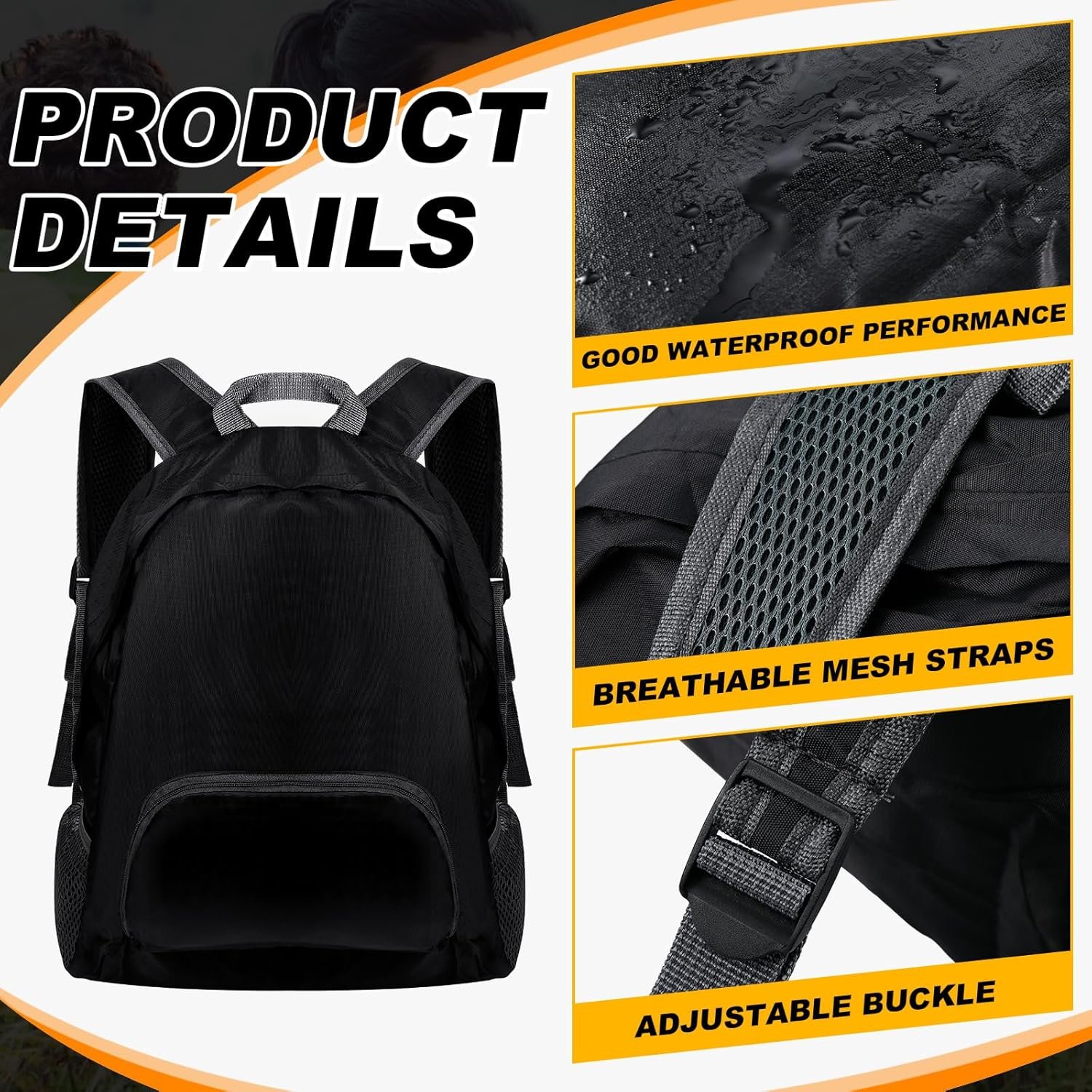 Private Label 100 Pcs 20L Foldable Lightweight Backpacks Bulk Custom Logo Wholesale for Homeless Donations Corporate Events Travel Camping Manufacturer Black