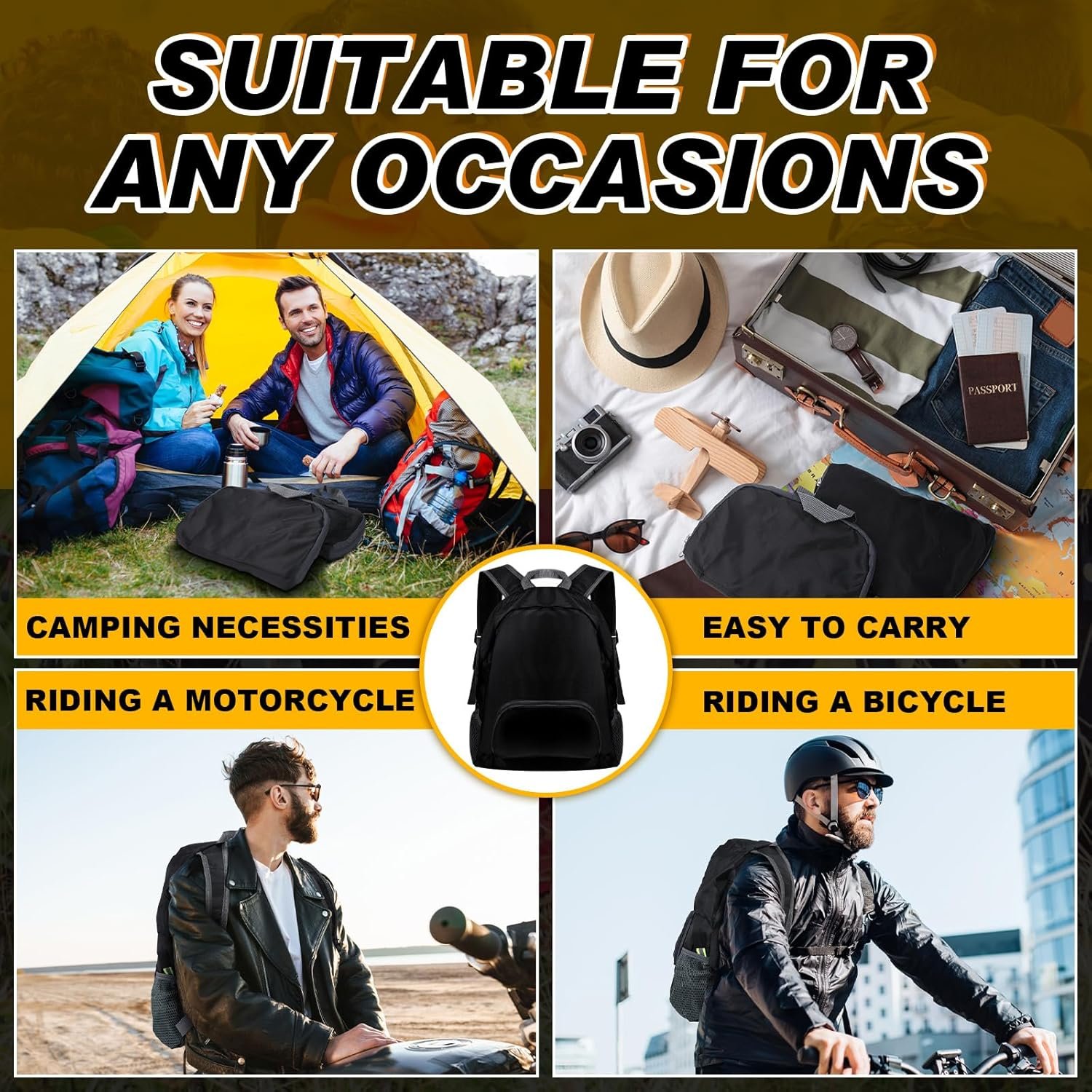 Private Label 100 Pcs 20L Foldable Lightweight Backpacks Bulk Custom Logo Wholesale for Homeless Donations Corporate Events Travel Camping Manufacturer Black