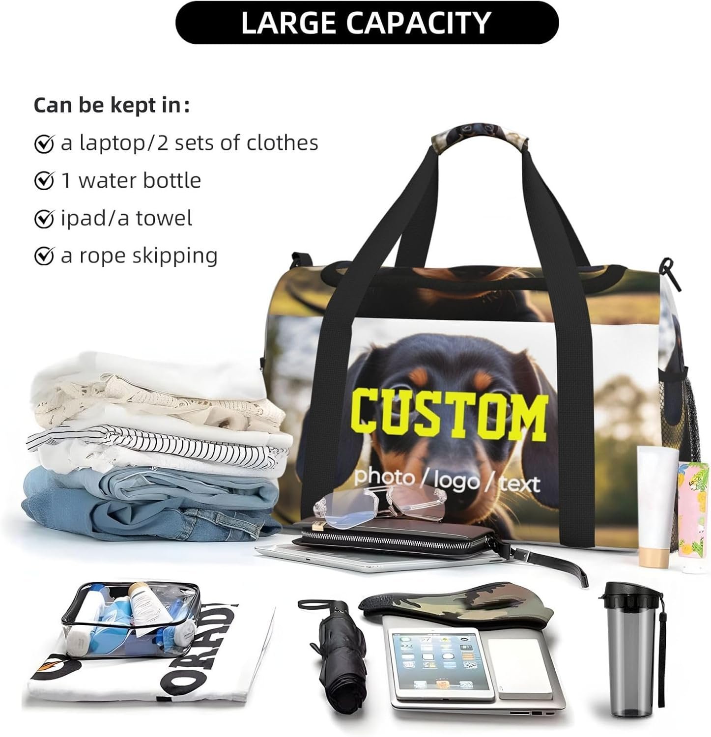 Private Label Big Sports Duffle Bag with Custom Logo Photo Name Text Personalization Travel Gym Weekender Workout Bag Manufacturer