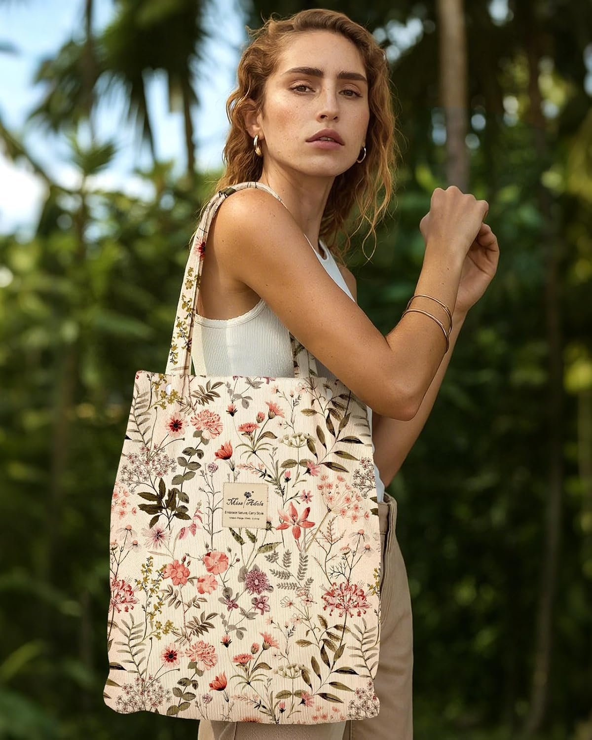 Custom Logo Corduroy Tote Bag for Women - Private Label Reusable Totes with Pocket & Buckle Cute Aesthetic Shoulder Bag Manufacturer for Work Travel