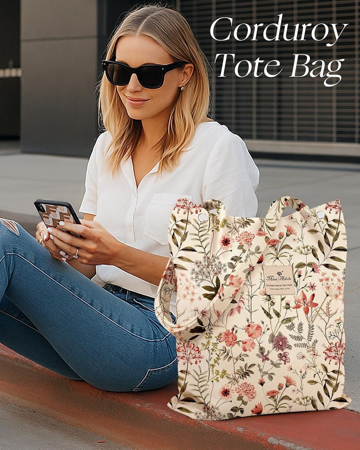 Custom Logo Corduroy Tote Bag for Women - Private Label Reusable Totes with Pocket & Buckle Cute Aesthetic Shoulder Bag Manufacturer for Work Travel