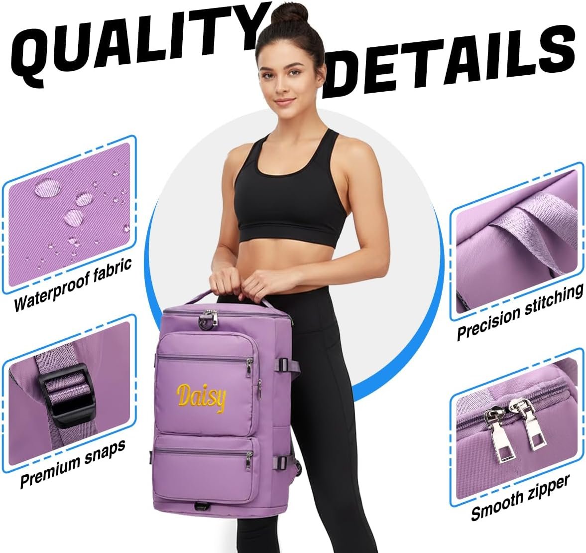 Custom Logo Sports Duffel Bag 35L Private Label Embroidered Gym Backpack for Men and Women with Shoe and Laptop Compartment Carry On Overnight Workout Travel Weekender Bag by Manufacturer Purple Custom Logo Sports Duffel Bag 35L Private Label Embroidered Gym Backpack for Men and Women with Shoe and Laptop Compartment Carry On Overnight Workout Travel Weekender Bag by Manufacturer Purple