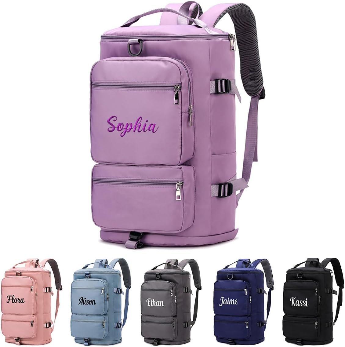 Custom Logo Sports Duffel Bag 35L Private Label Embroidered Gym Backpack for Men and Women with Shoe and Laptop Compartment Carry On Overnight Workout Travel Weekender Bag by Manufacturer Purple