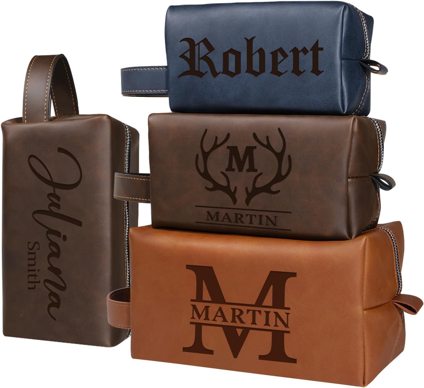 Private Label Personalized Leather Toiletry Bag for Men Custom Logo Engraved Name Travel Dopp Kit Manufacturer Groomsmen Husband Dad Boyfriend Gifts Wedding Anniversary Birthday Christmas