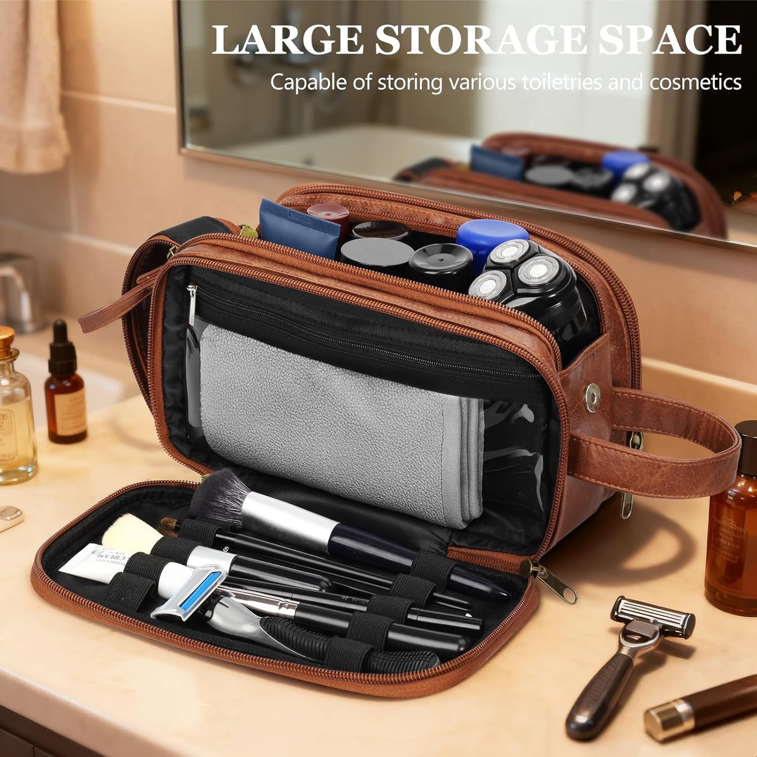 Private Label Travel Toiletry Bag for Men Custom Logo PU Leather Mens Shaving Kit Brown M Factory Private Label Travel Toiletry Bag for Men Custom Logo PU Leather Mens Shaving Kit Brown M Factory