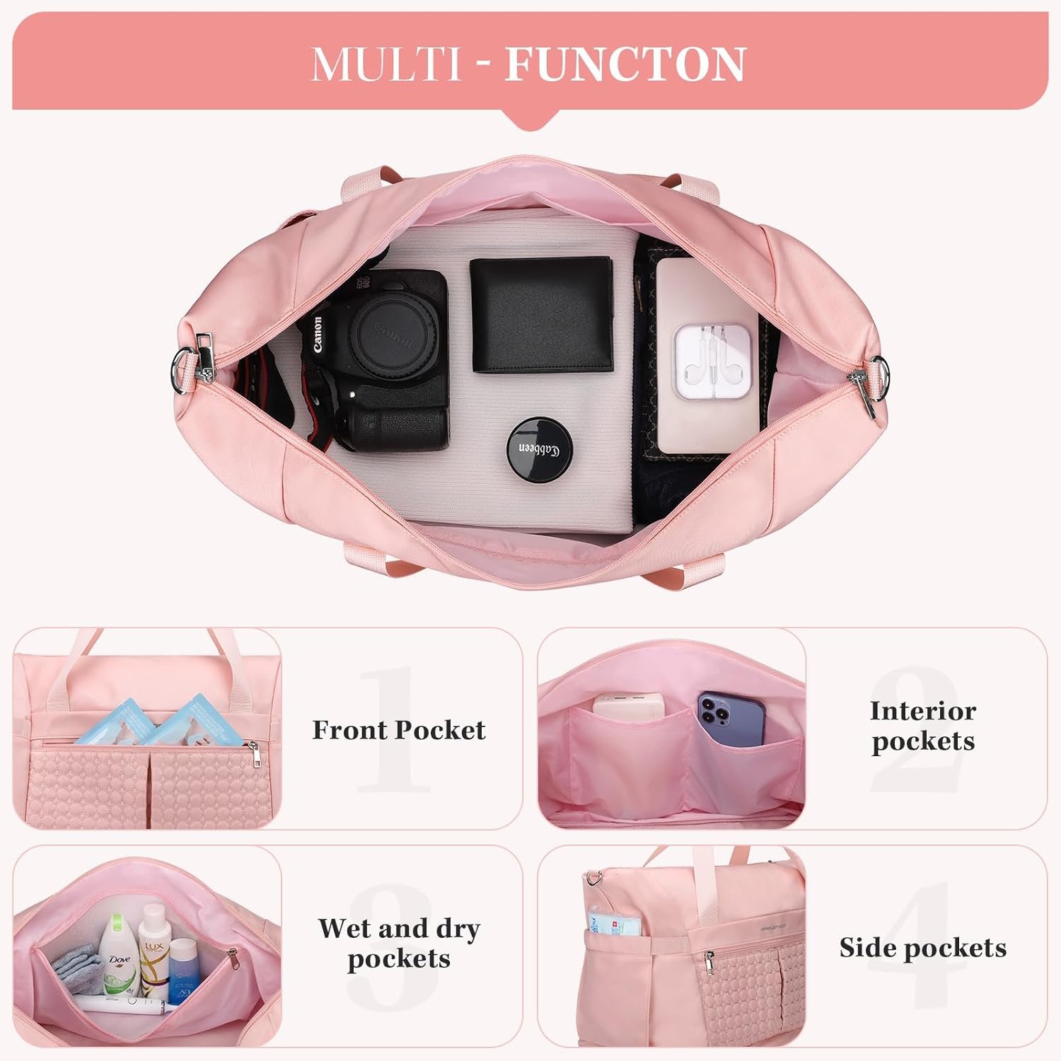 Private Label 40L Women's Gym Travel Duffel Bag with Shoe Compartment Custom Logo Wet Pocket Waterproof Carry On Weekender Tote for Swimming Yoga Sports Hospital Holdall Pink Manufacturer Private Label 40L Women's Gym Travel Duffel Bag with Shoe Compartment Custom Logo Wet Pocket Waterproof Carry On Weekender Tote for Swimming Yoga Sports Hospital Holdall Pink Manufacturer