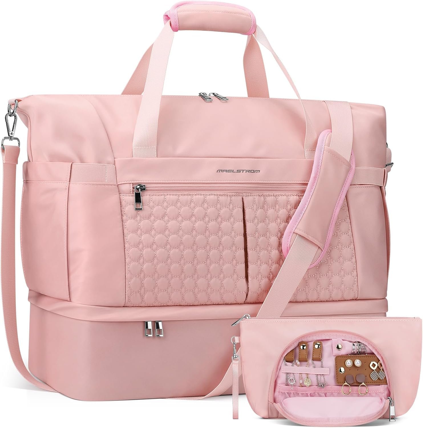 Private Label 40L Women's Gym Travel Duffel Bag with Shoe Compartment Custom Logo Wet Pocket Waterproof Carry On Weekender Tote for Swimming Yoga Sports Hospital Holdall Pink Manufacturer