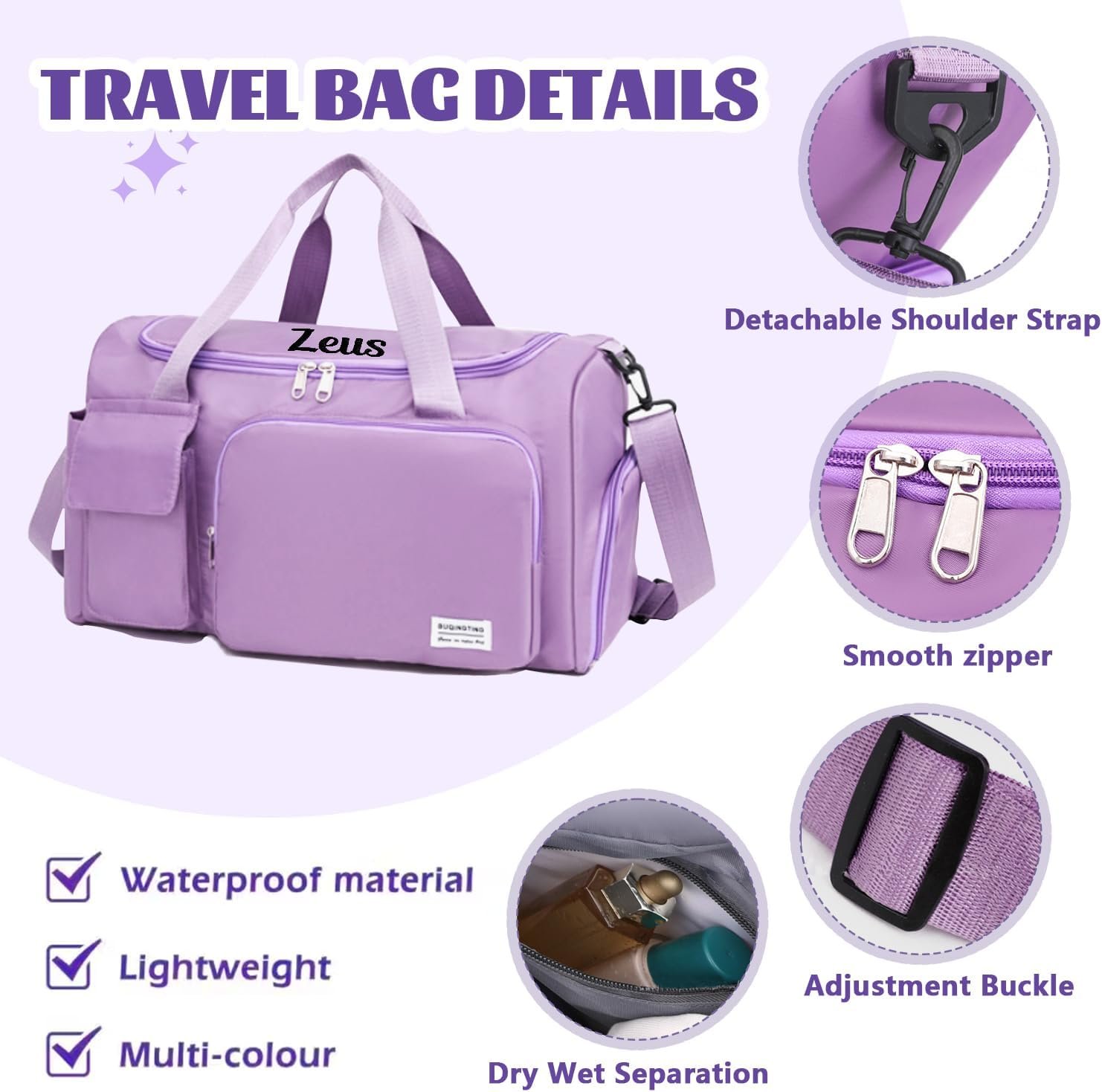 Private Label Duffle Bag with Custom Logo and Embroidered Name Large Capacity Foldable Dry/Wet Bag with Shoe Compartment for Men Women Gym Dance Travel Weekender Overnight Manufacturer