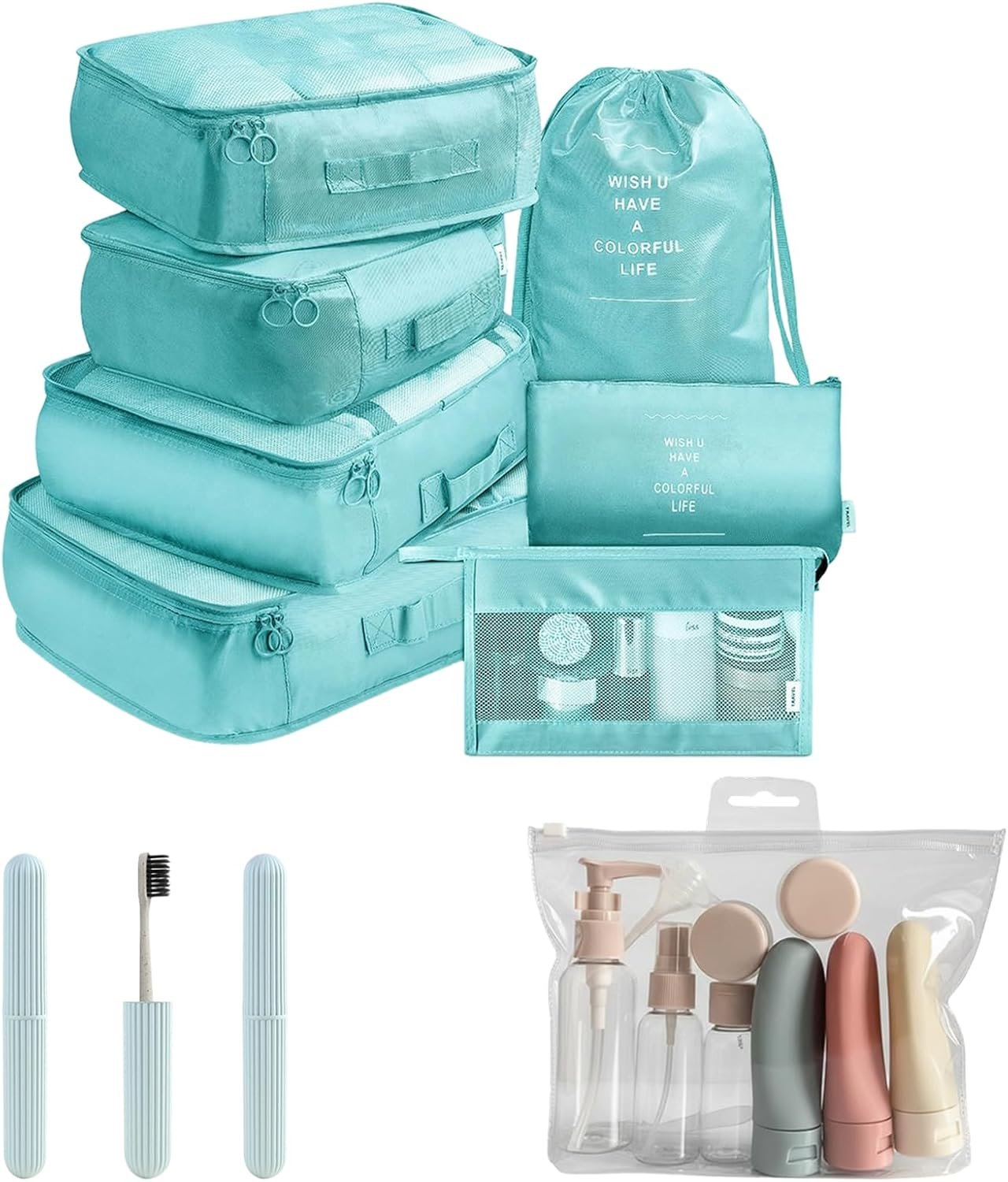 Custom Logo 11-Piece Packing Cubes for Travel Gifts for Women Mom Anti-Tearing Suitcase Organizer for Luggage Shoe and Hanging Toiletry Bag Toiletries Travel Bottles Private Label 3 Portable Toothbrush Cases Factory Green