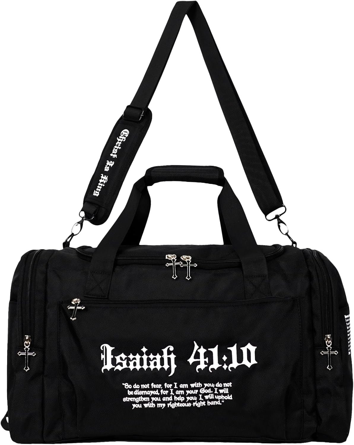 Private Label Isaiah 41:10 Christian Embroidered Duffle Bag Six Pockets Custom 3D Cross Zippers with Custom Logo Gym Travel Bag Manufacturer